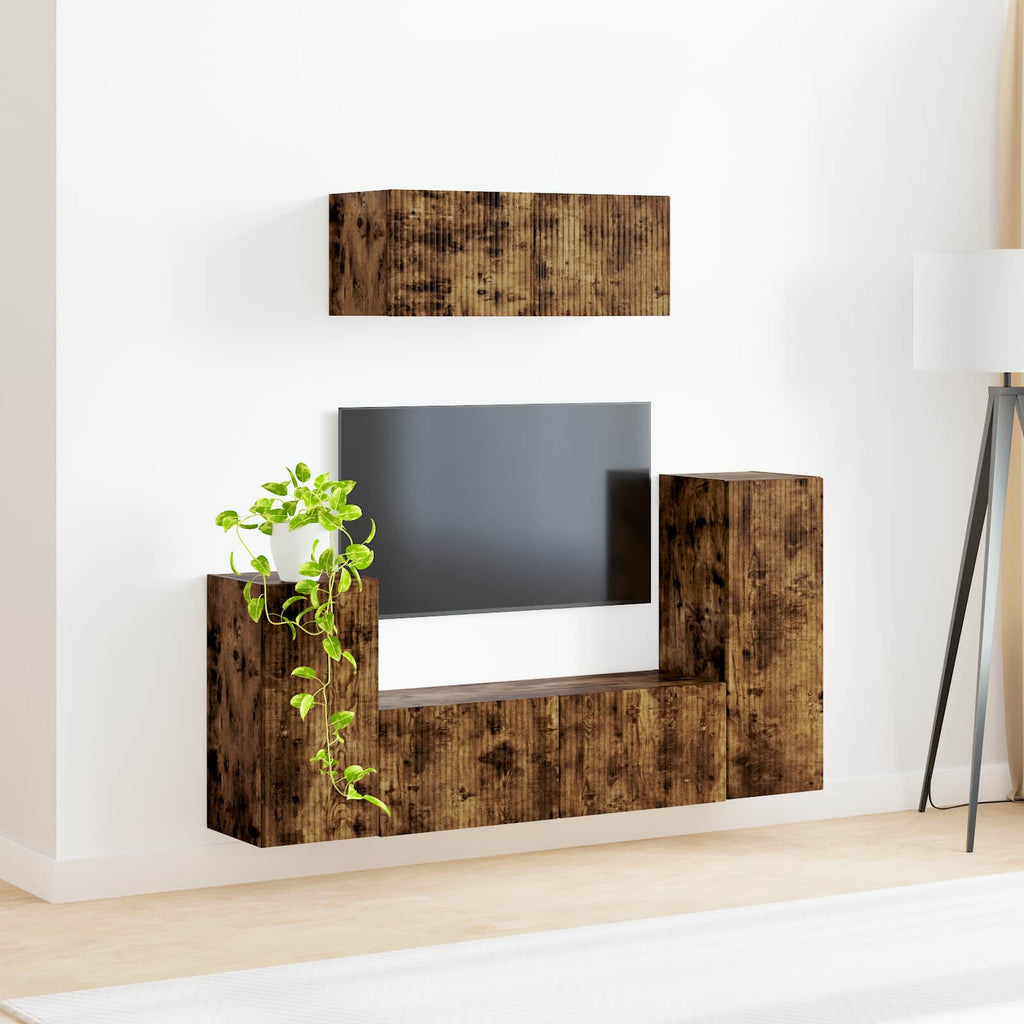 vidaXL Zestaw szafek RTV 4 pcs Dąb wędzony Materiał drewnopochodny