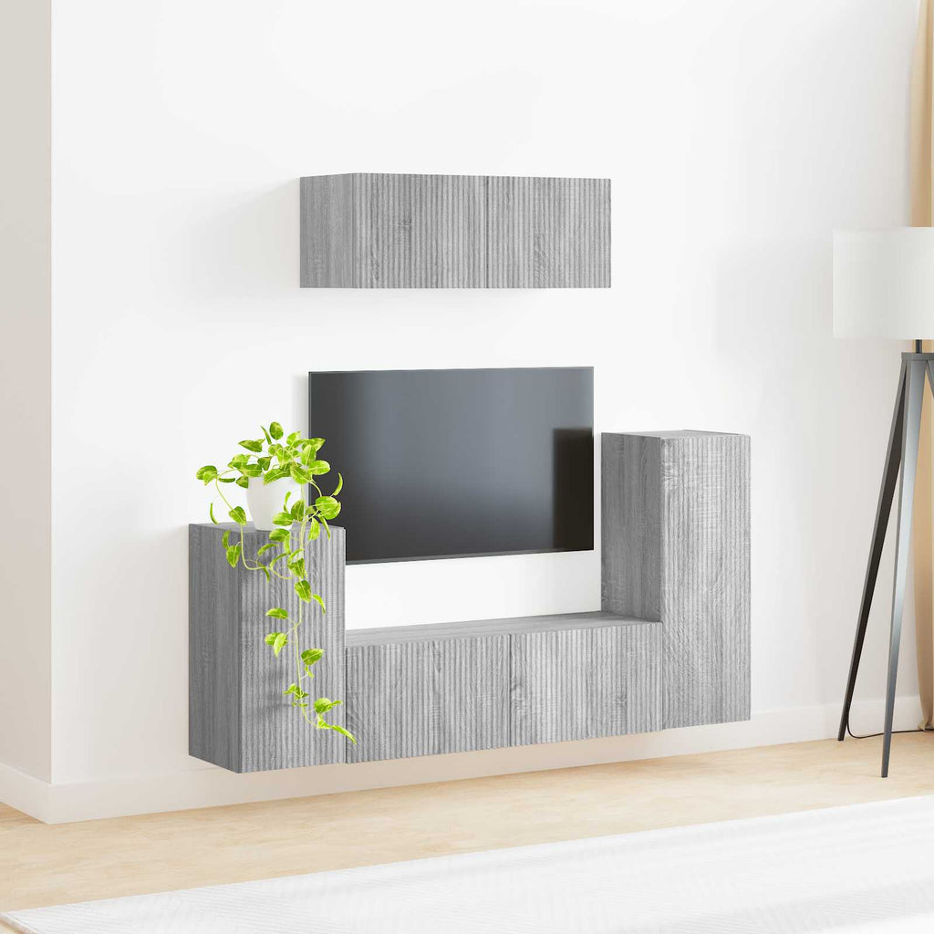 vidaXL Zestaw szafek RTV 4 pcs Szary Sonoma Materiał drewnopochodny