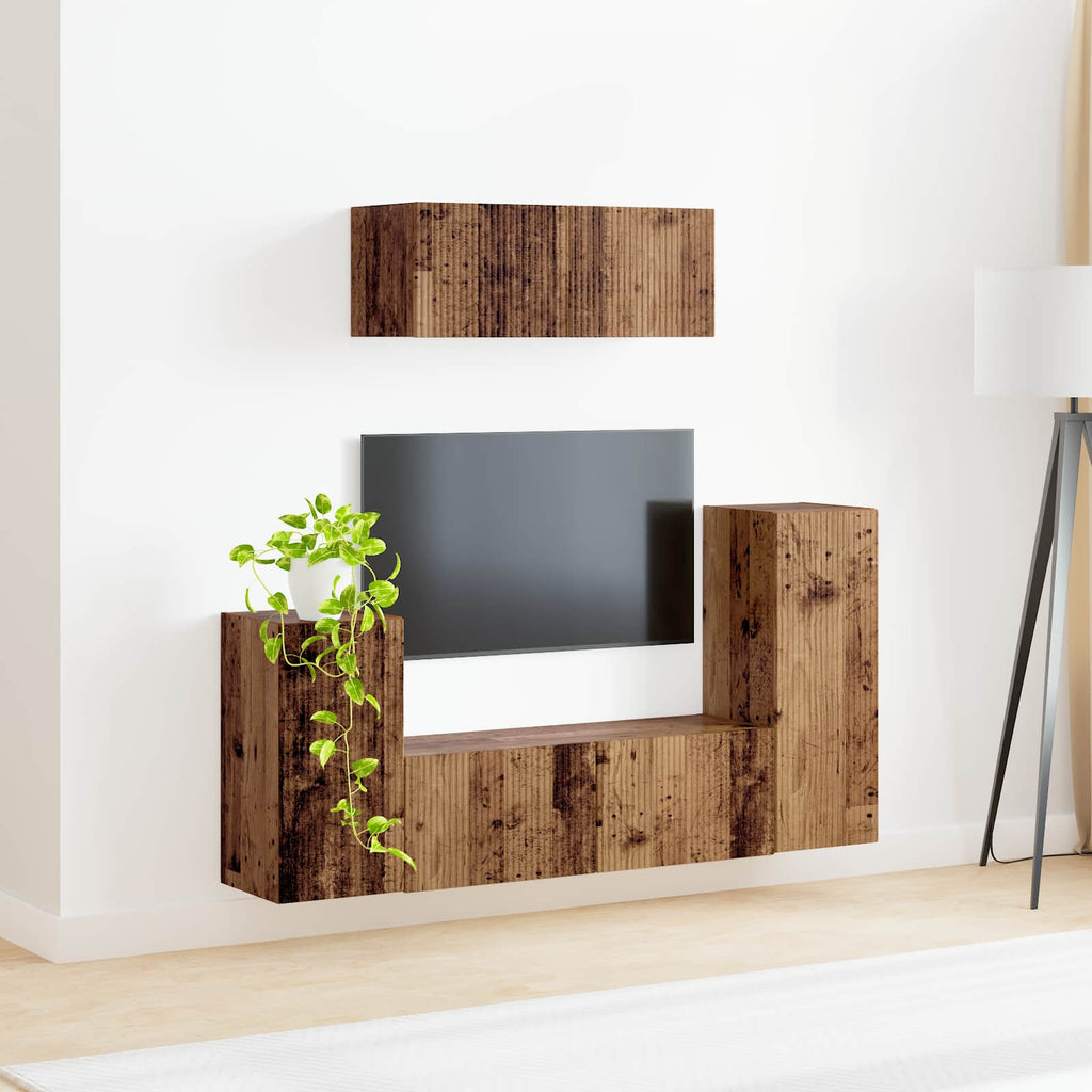 vidaXL Zestaw szafek RTV 4 pcs Stare drewno Materiał drewnopochodny