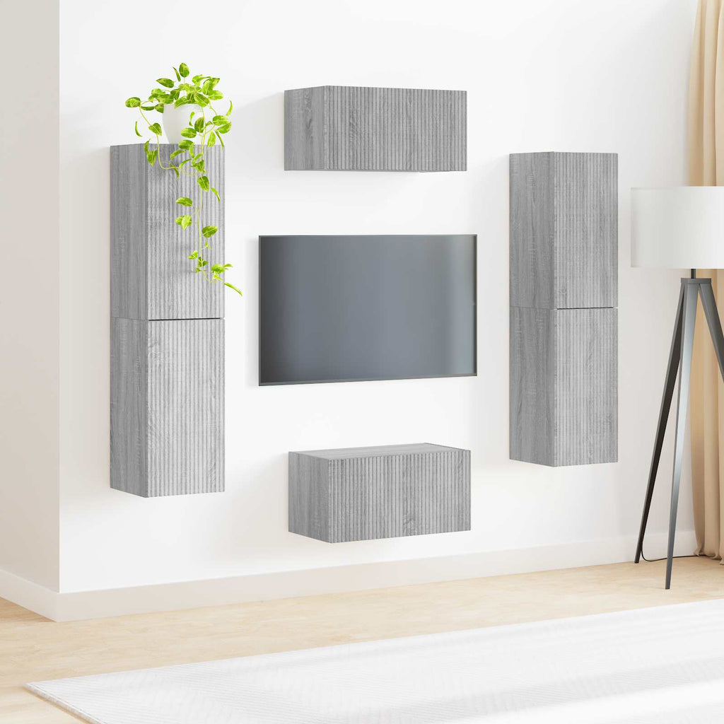 vidaXL Zestaw szafek RTV 6 pcs Szary Sonoma Materiał drewnopochodny