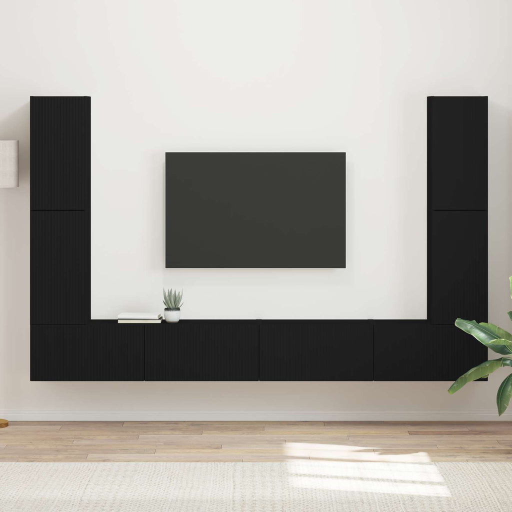 vidaXL Zestaw szafek RTV 8 pcs Czarny Materiał drewnopochodny