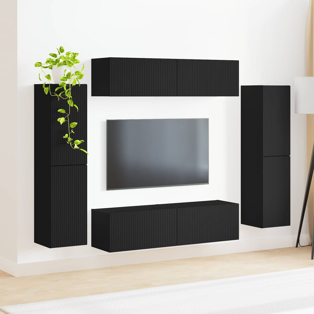 vidaXL Zestaw szafek RTV 8 pcs Czarny Materiał drewnopochodny