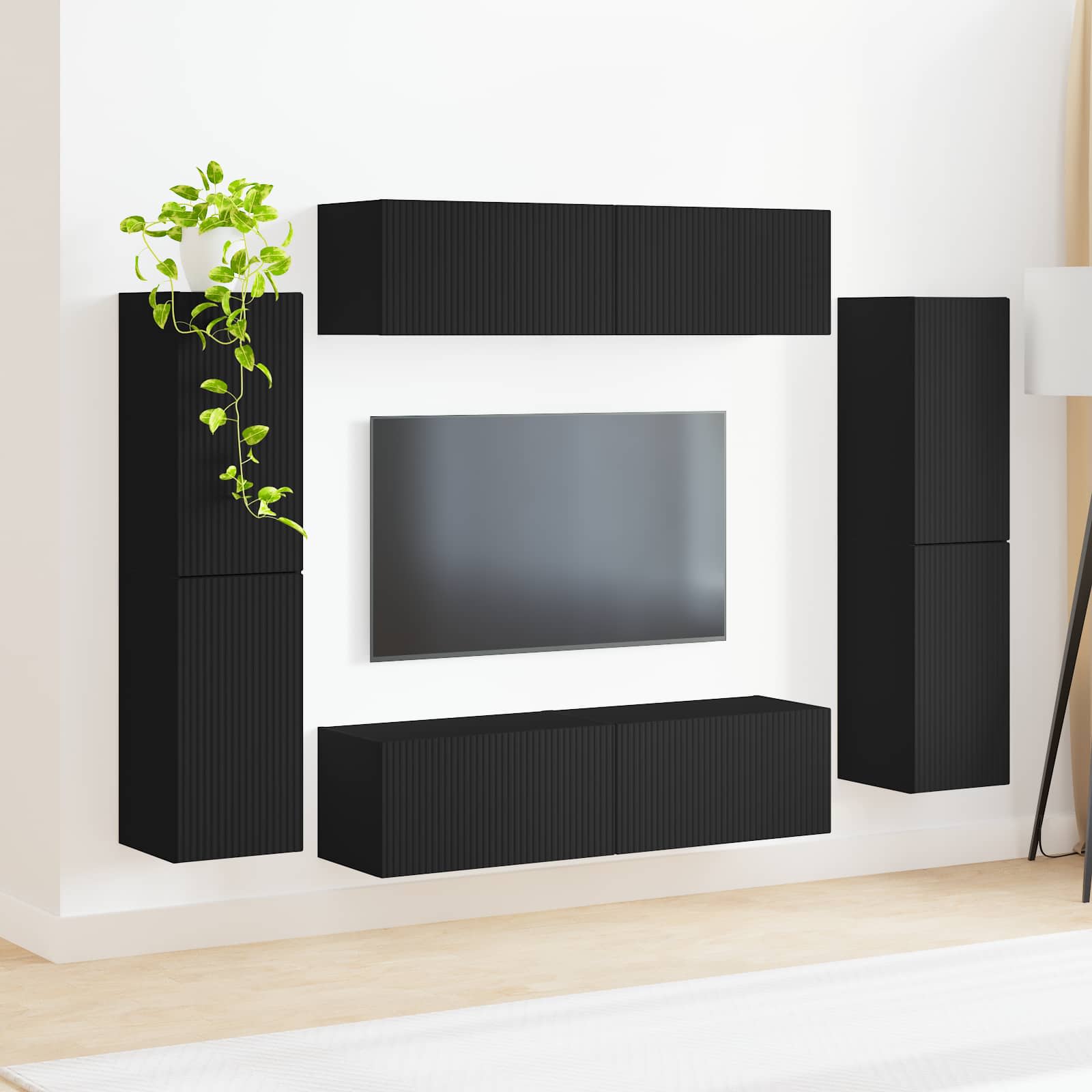 vidaXL Zestaw szafek RTV 8 pcs Czarny Materiał drewnopochodny