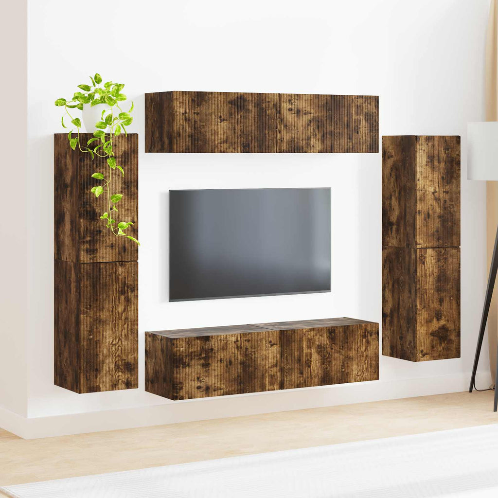 vidaXL Zestaw szafek RTV 8 pcs Dąb wędzony Materiał drewnopochodny