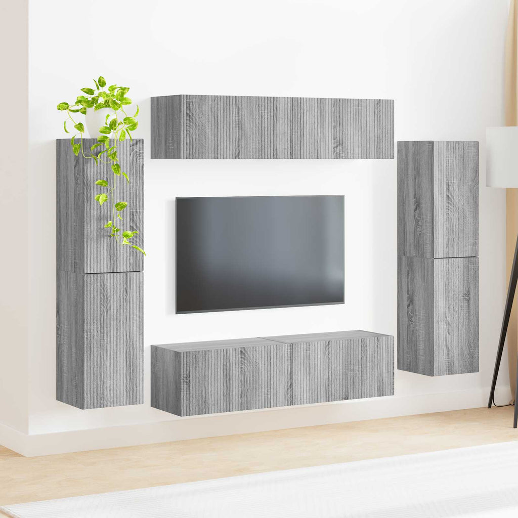 vidaXL Zestaw szafek RTV 8 pcs Szary Sonoma Materiał drewnopochodny