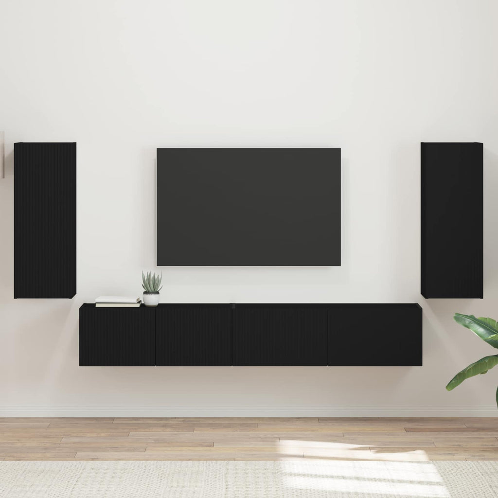 vidaXL Zestaw szafek RTV 4 pcs Czarny Materiał drewnopochodny