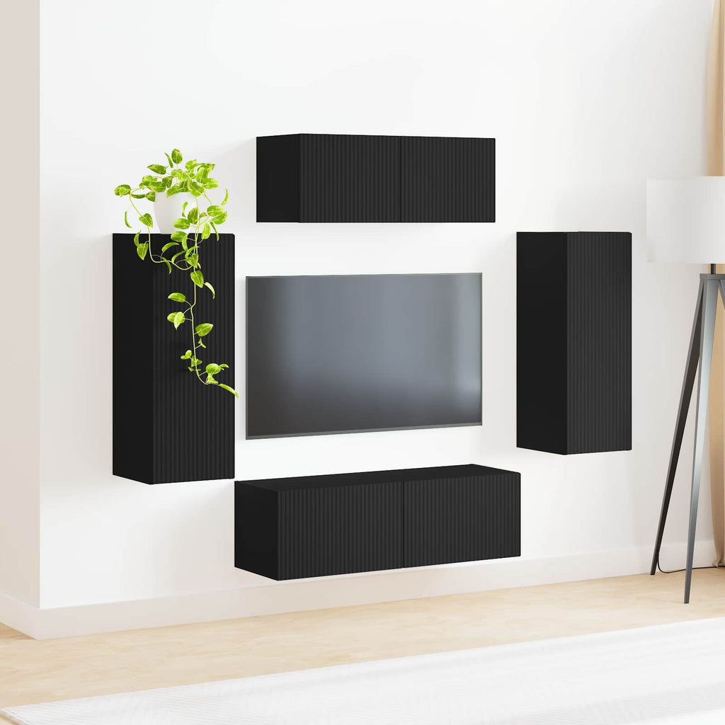 vidaXL Zestaw szafek RTV 4 pcs Czarny Materiał drewnopochodny