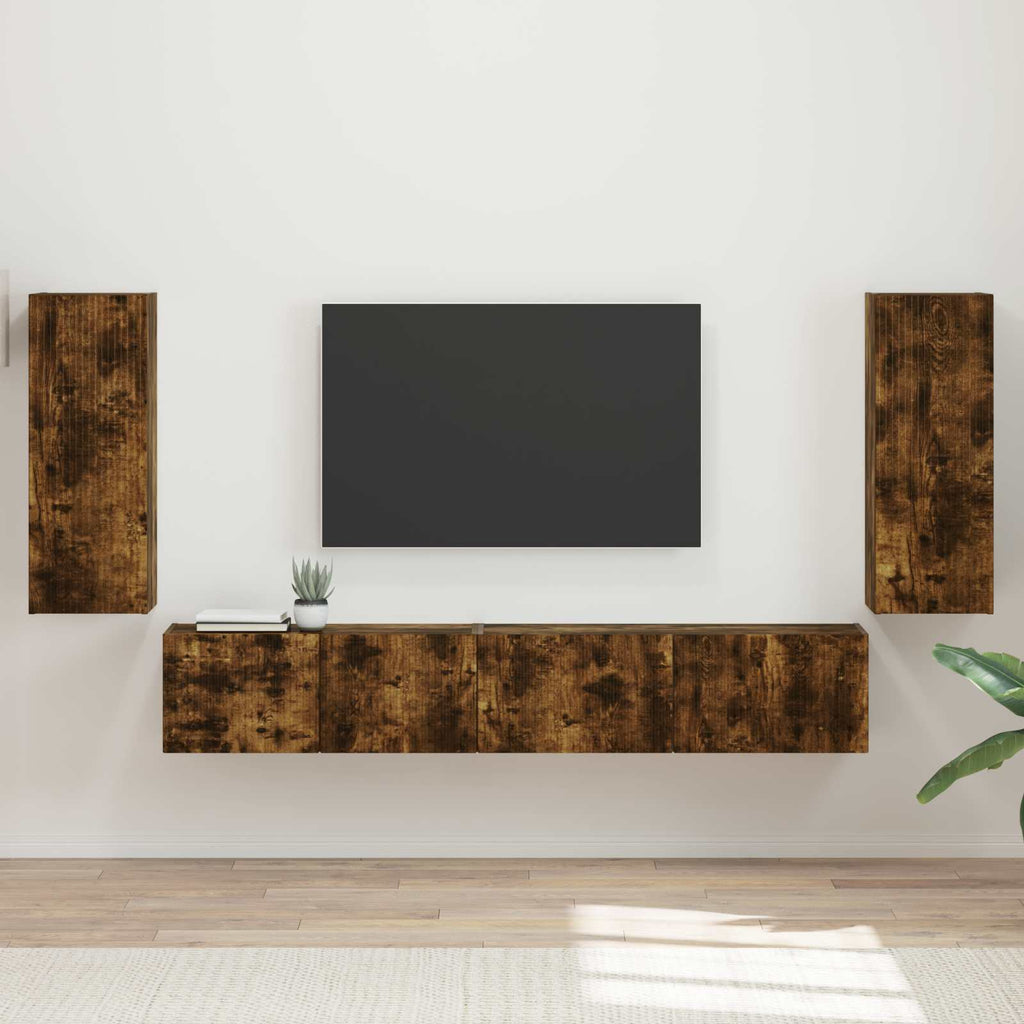 vidaXL Zestaw szafek RTV 4 pcs Dąb wędzony Materiał drewnopochodny