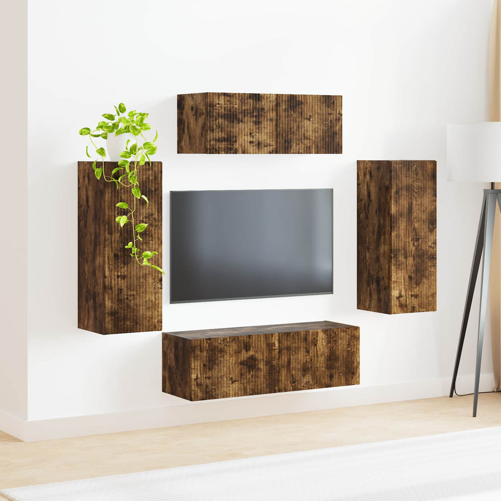 vidaXL Zestaw szafek RTV 4 pcs Dąb wędzony Materiał drewnopochodny