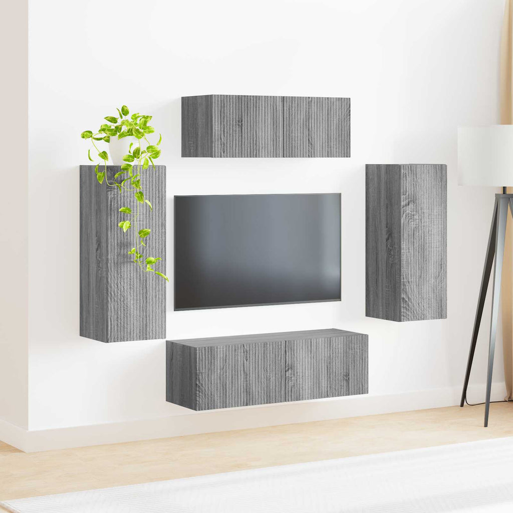 vidaXL Zestaw szafek RTV 4 pcs Szary Sonoma Materiał drewnopochodny