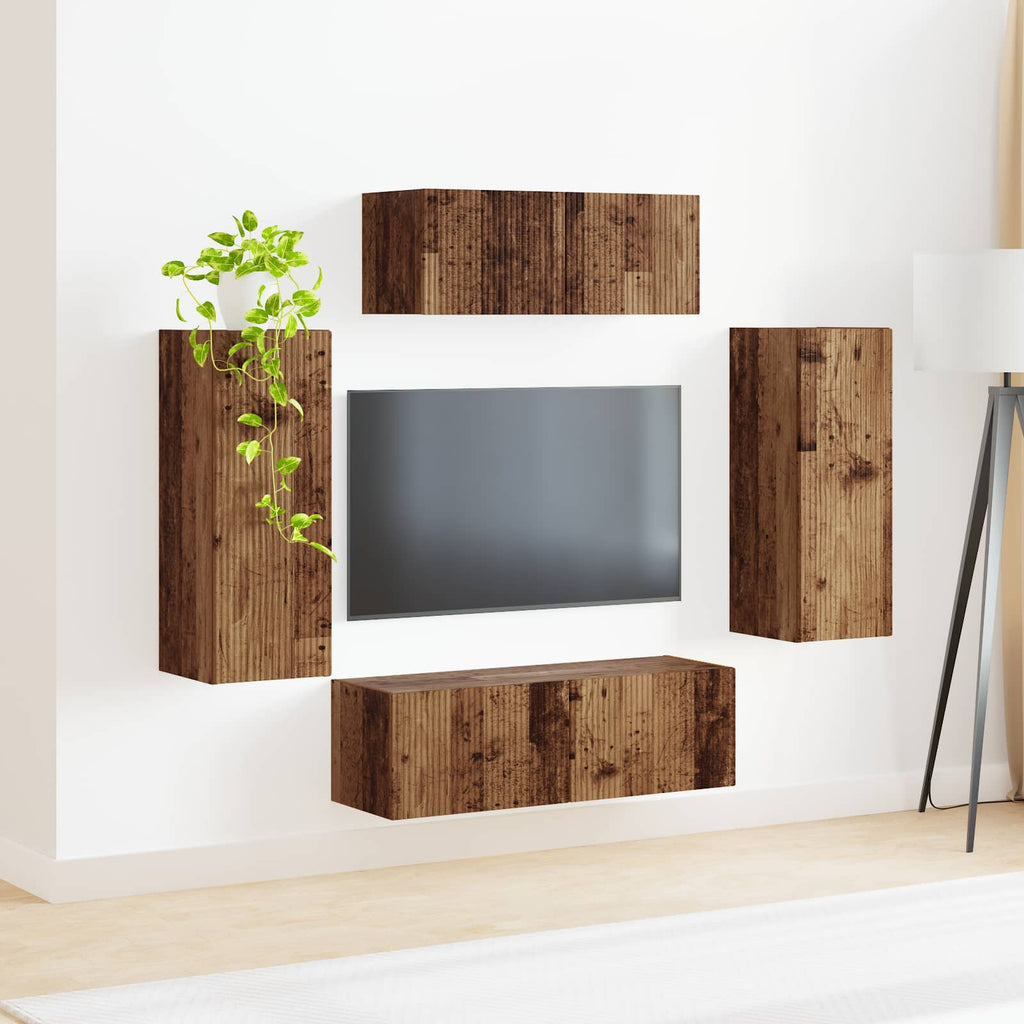 vidaXL Zestaw szafek RTV 4 pcs Stare drewno Materiał drewnopochodny