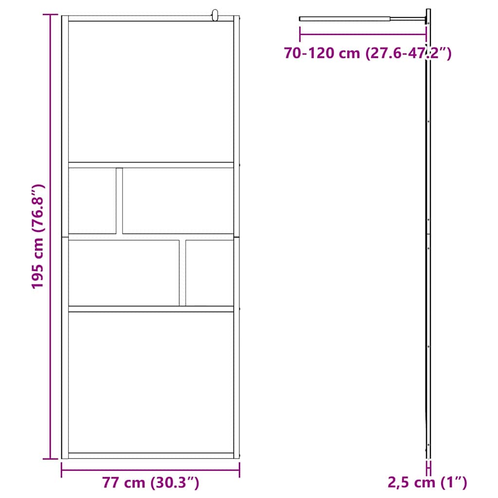 vidaXL Ściana prysznicowa typu walk-in Czarny 80 x 195 x 0.5 cm