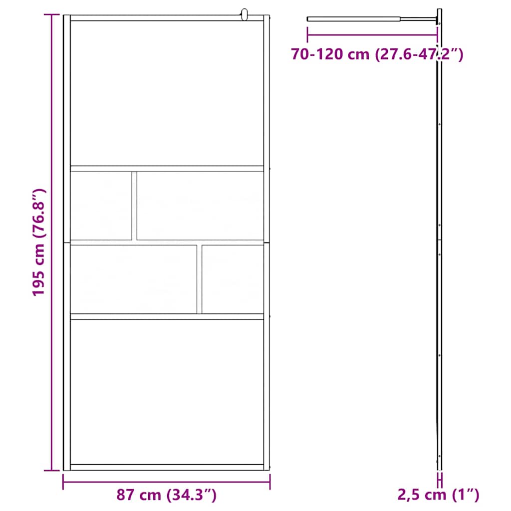 vidaXL Ściana prysznicowa typu walk-in Czarny 90 x 195 x 0,5 cm