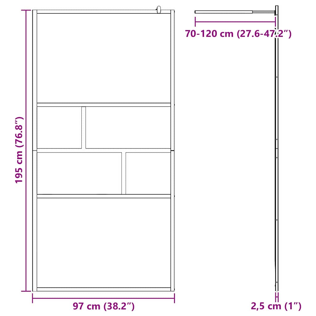 vidaXL Ściana prysznicowa typu walk-in Czarny 100 x 195 x 0,5 cm