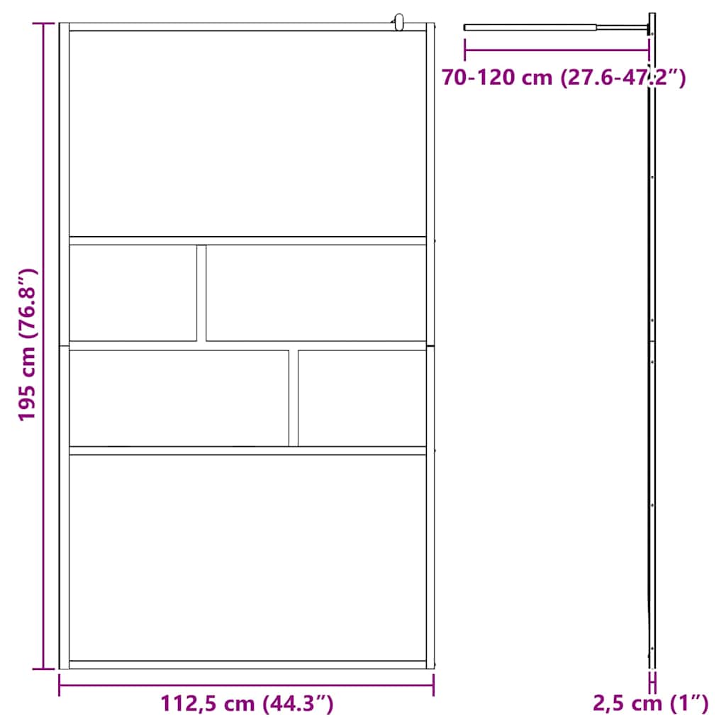 vidaXL Ściana prysznicowa typu walk-in Czarny 115 x 195 x 0,5 cm