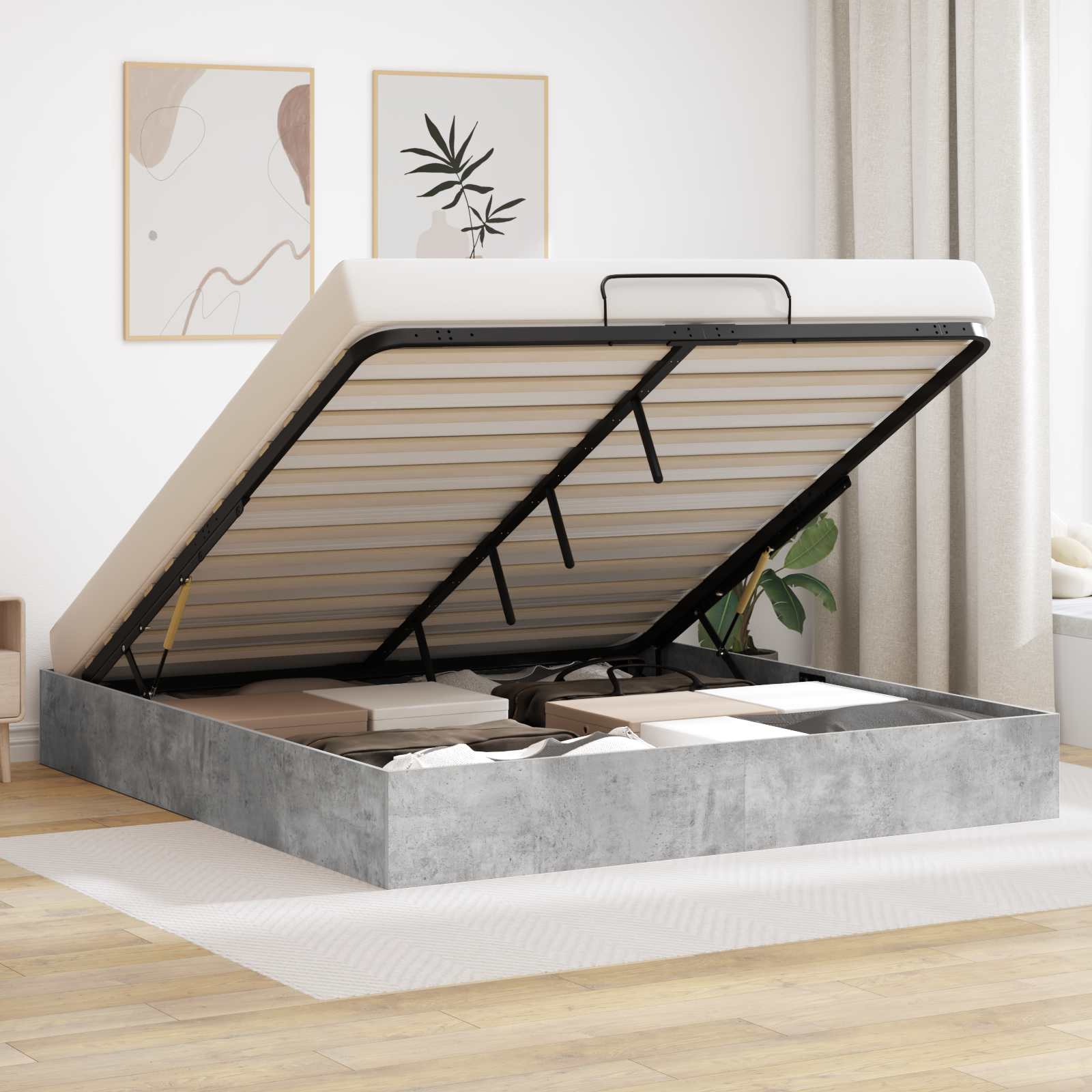 vidaXL Łóżko otomanowe Betonowy Szary 160 x 200 cm Drewno inżynieryjne