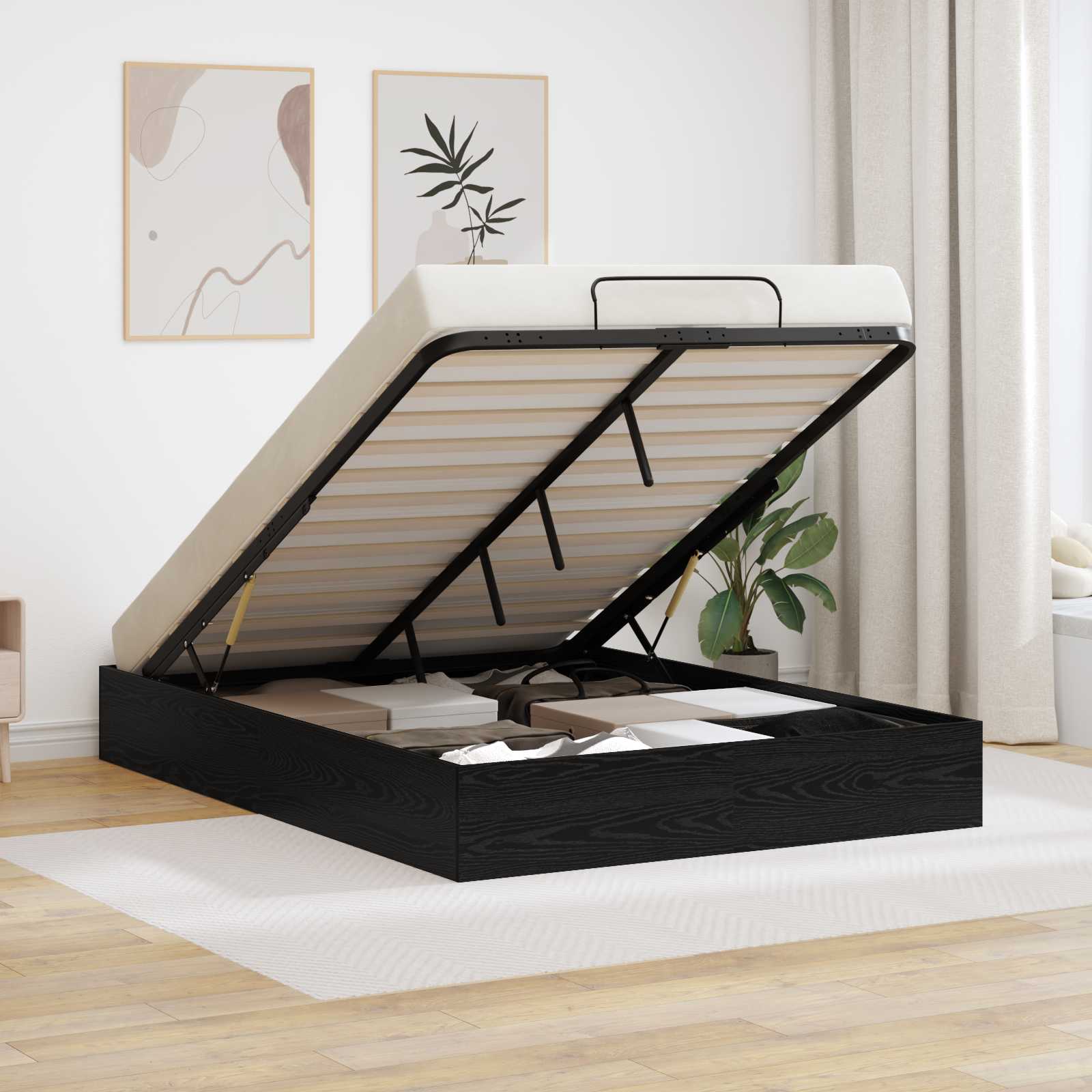 vidaXL Łóżko otomanowe z przechowywaniem Czarny Dąb 203 x 150 x 25 cm