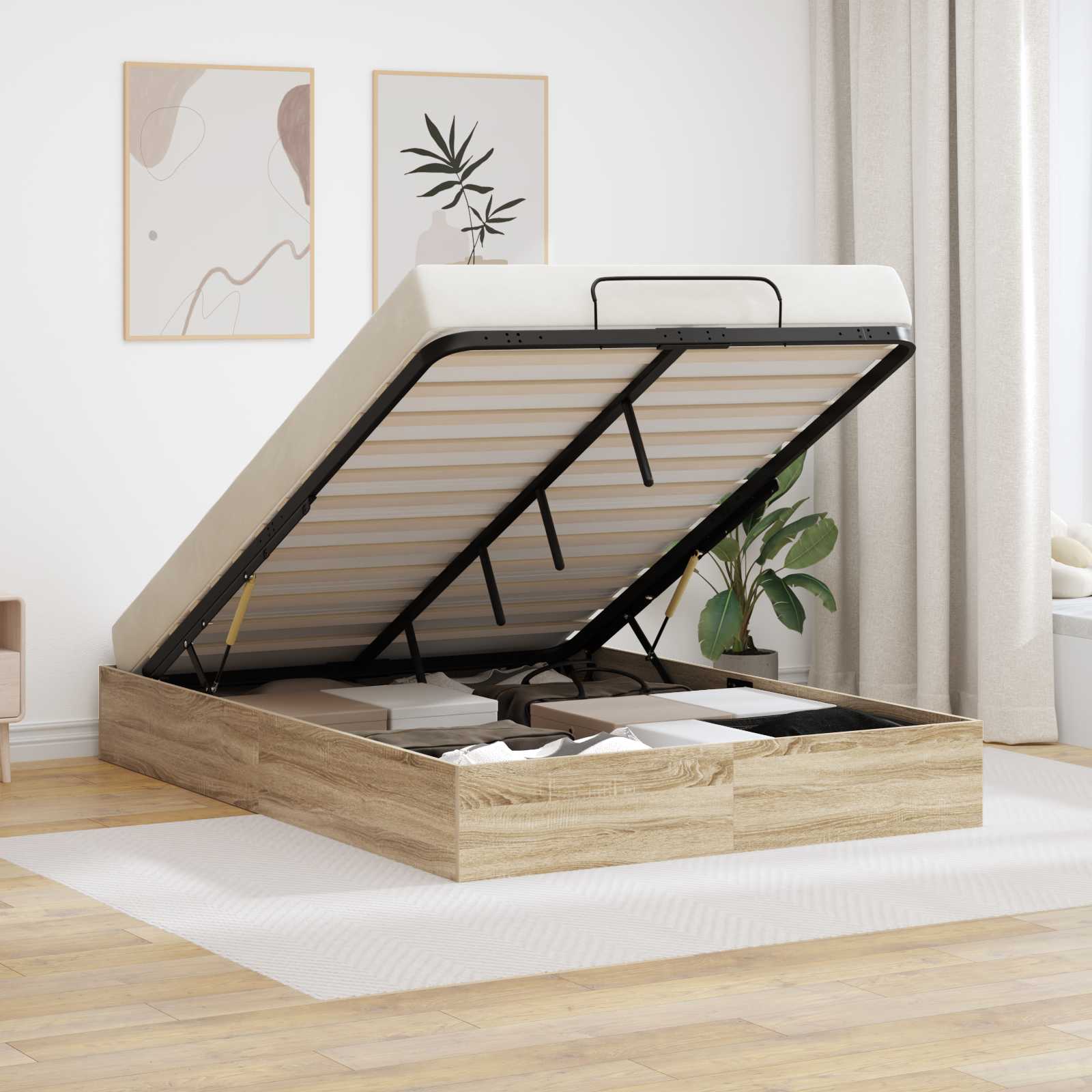 vidaXL Łóżko otomanowe z przechowywaniem Dąb Sonoma 203 x 150 x 25 cm