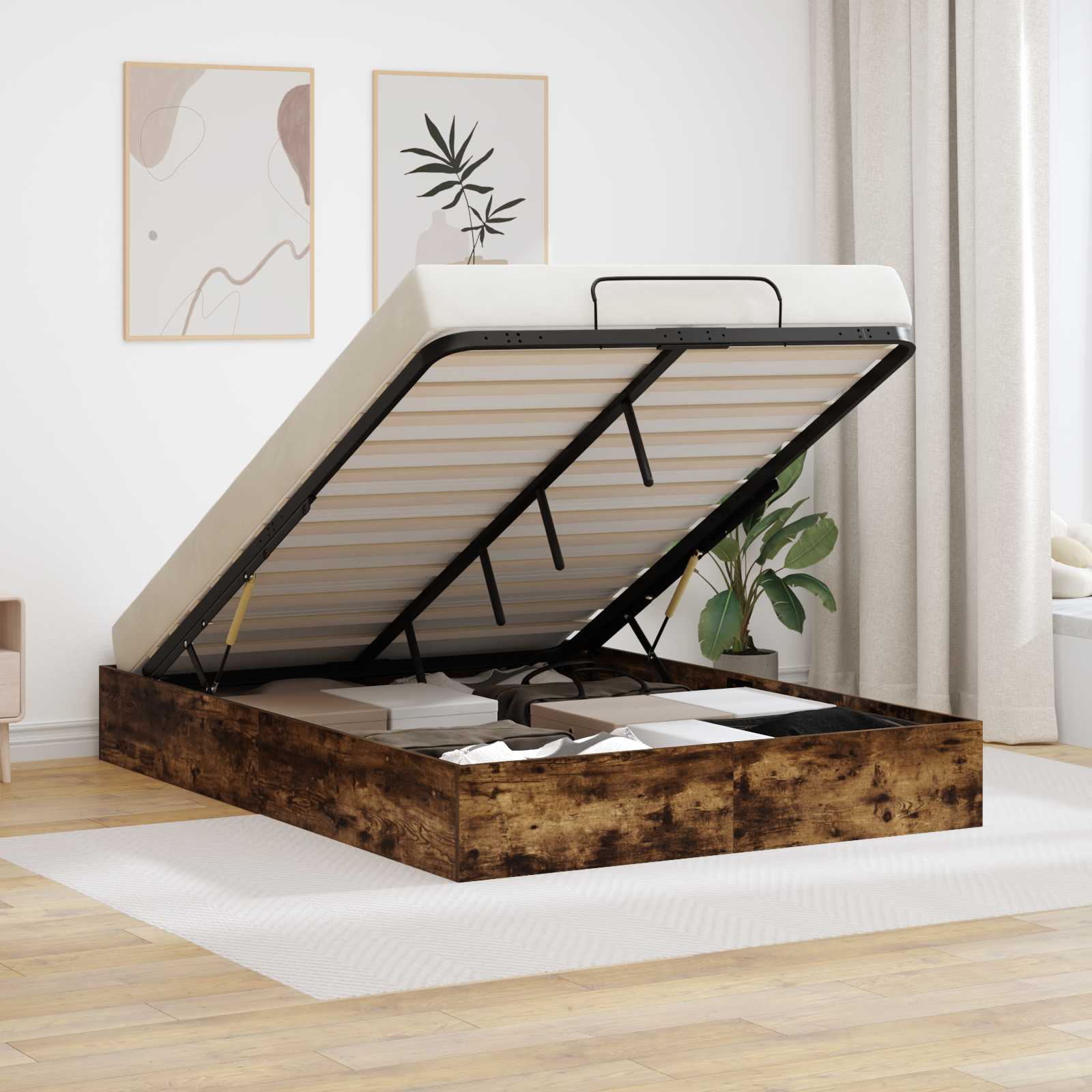 vidaXL Łóżko otomanowe z przechowywaniem Dąb Wędzony 203 x 140 x 25 cm