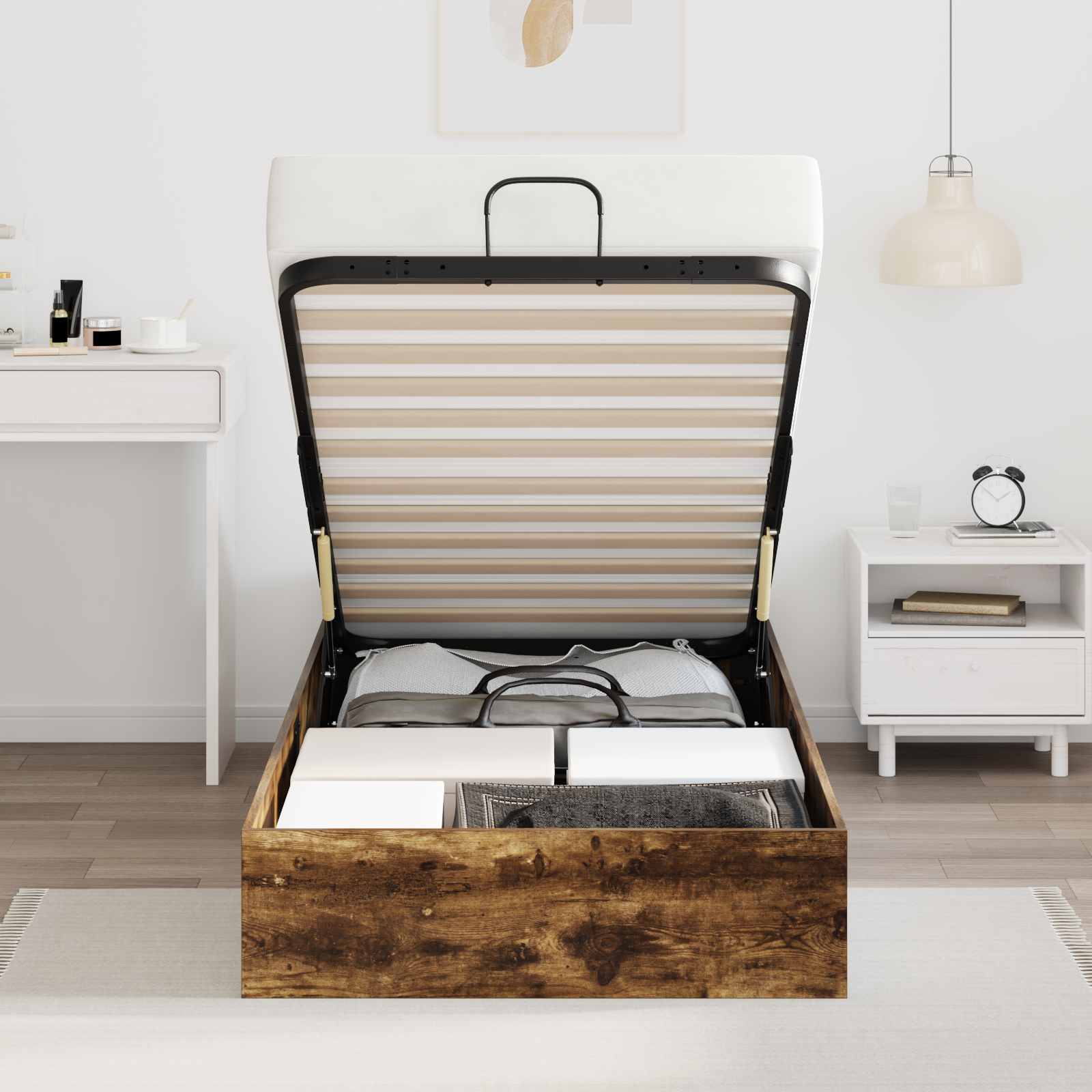 vidaXL Łóżko otomanowe z przechowywaniem Dąb Wędzony 193 x 90 x 25 cm