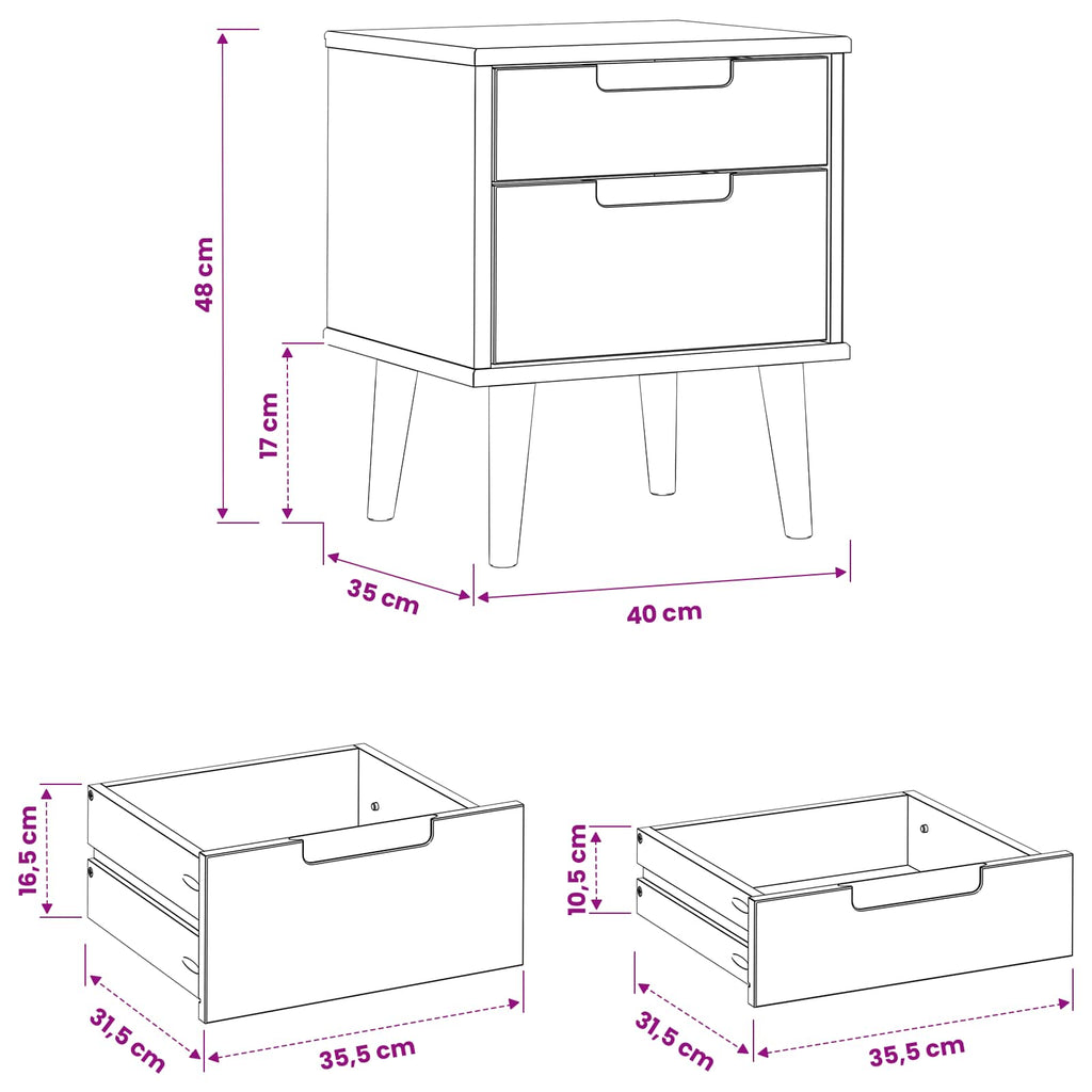 vidaXL Szafka Nocna MOLDE Karmel 40 x 35 x 48 cm Lite drewno sosnowe