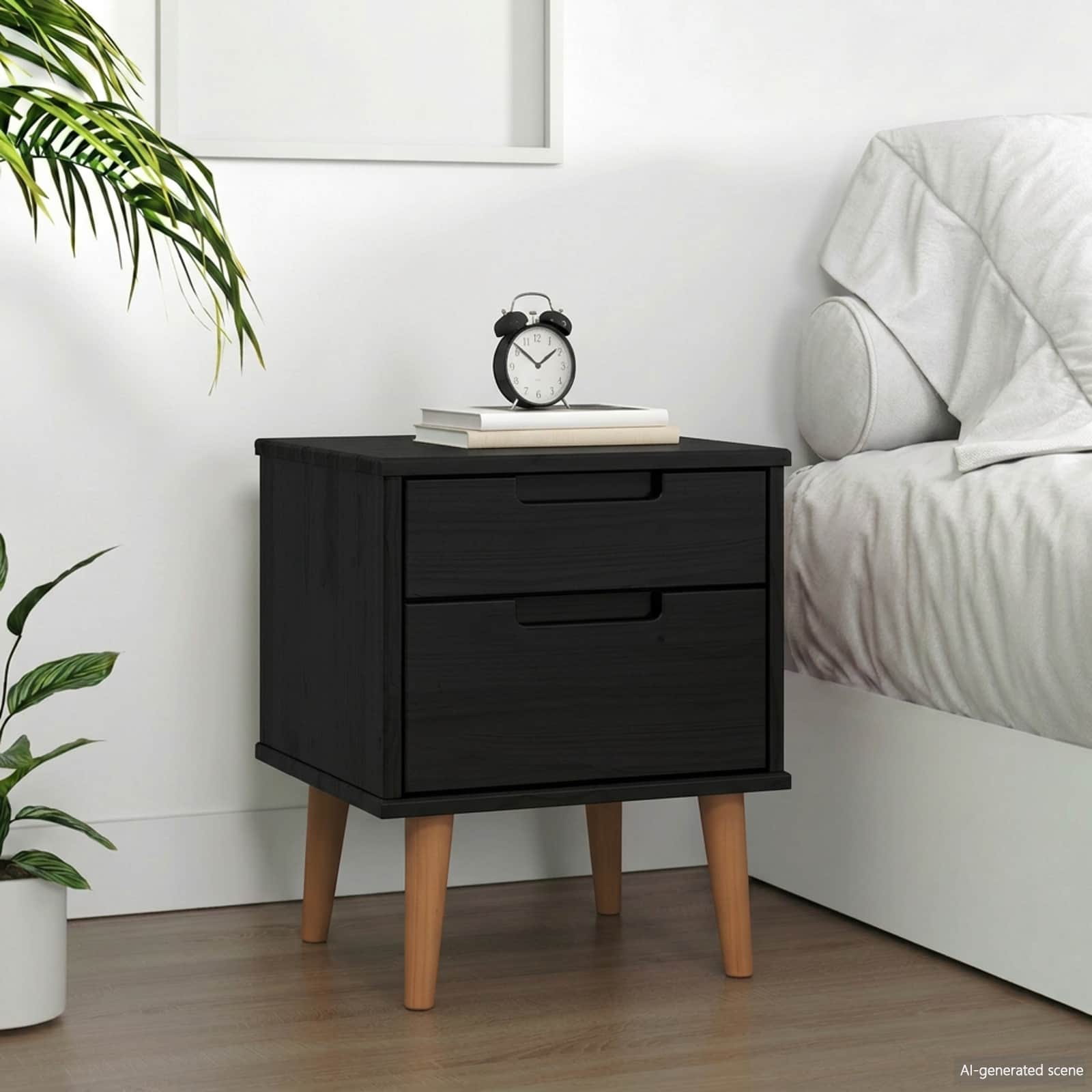 vidaXL Szafka Nocna MOLDE Czarny 40 x 35 x 48 cm Lite drewno sosnowe