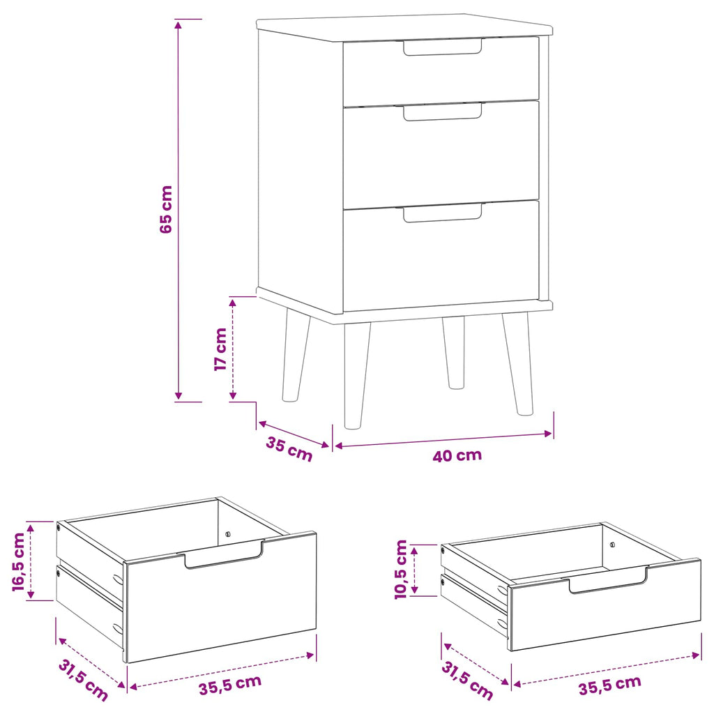 vidaXL Szafka Nocna MOLDE Czarny 40 x 35 x 65 cm Lite drewno sosnowe