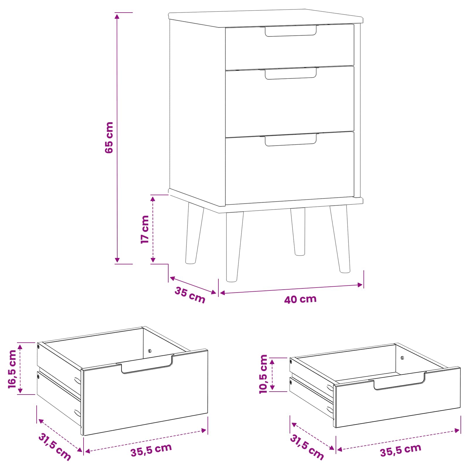 vidaXL Szafka Nocna MOLDE Czarny 40 x 35 x 65 cm Lite drewno sosnowe