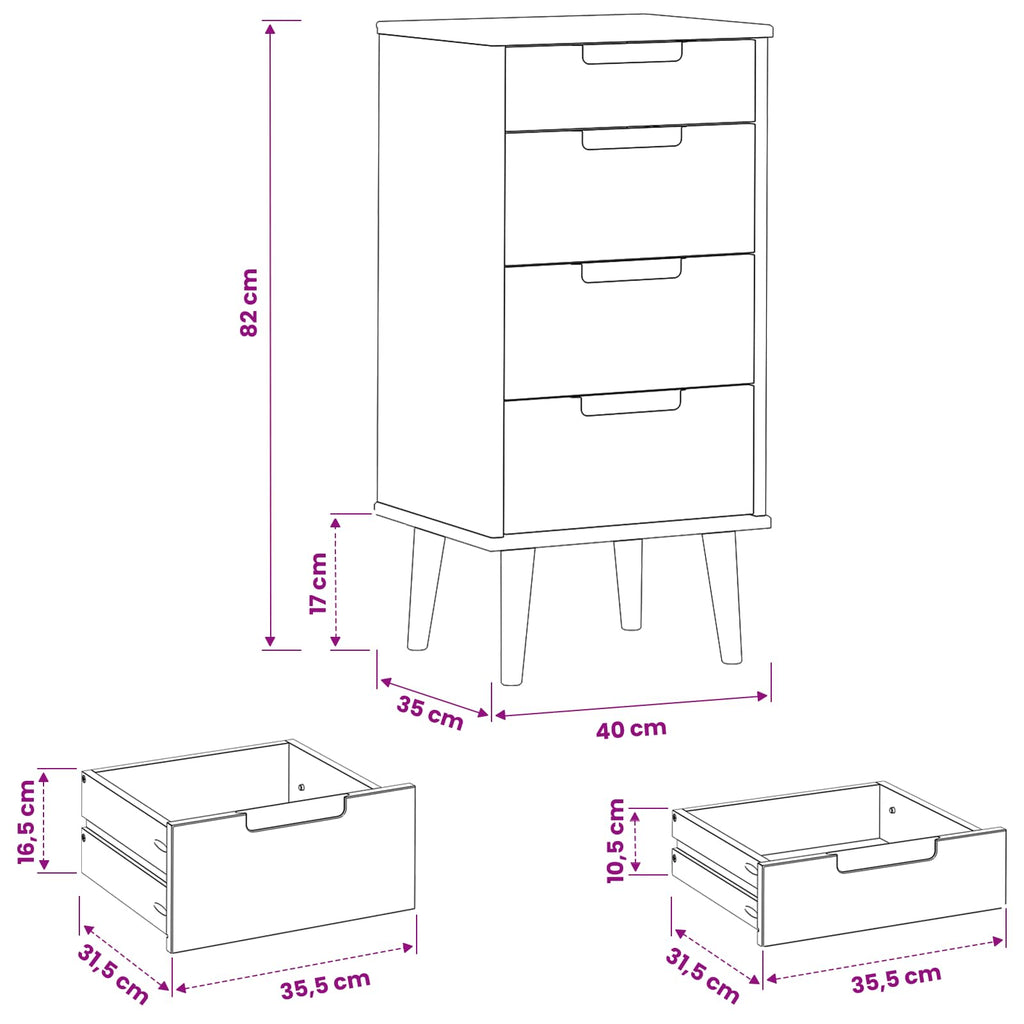 vidaXL Komoda z szufladami MOLDE Karmel 40 x 35 x 82 cm