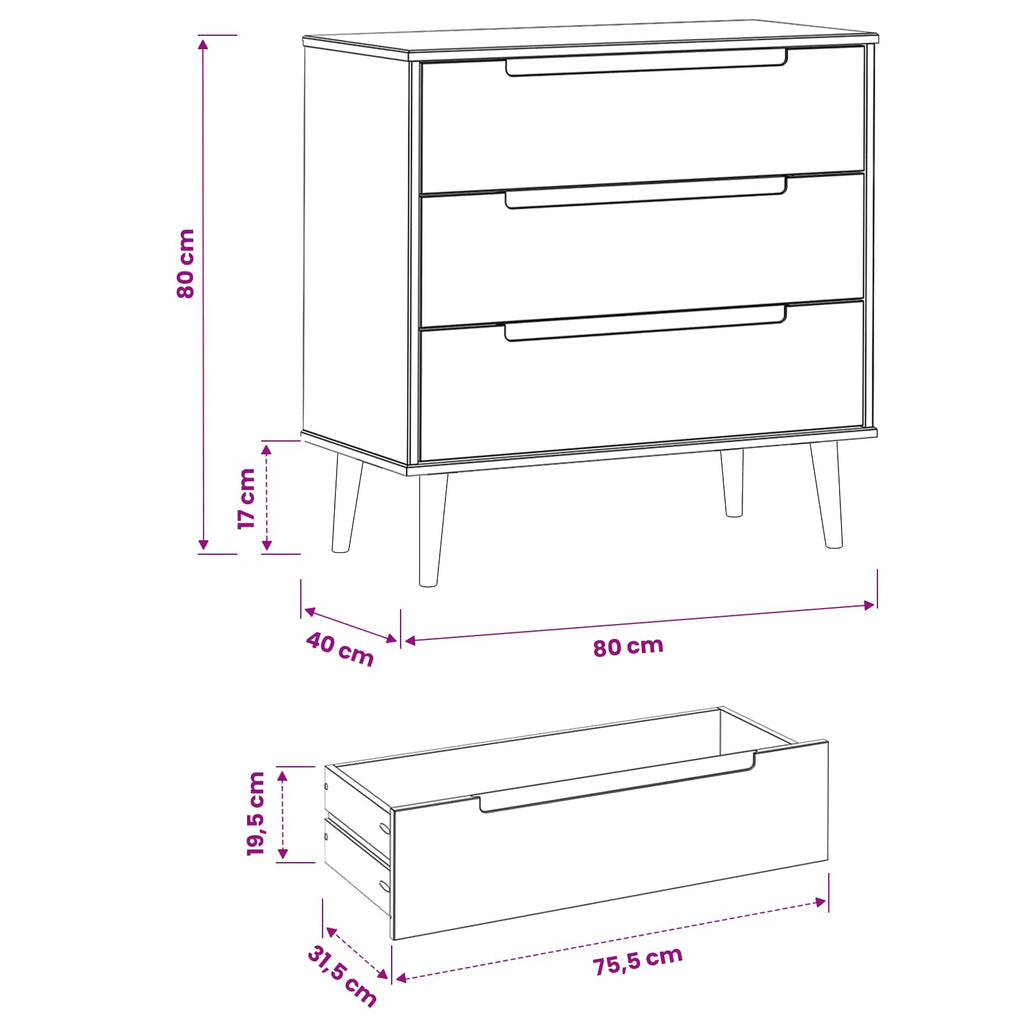 vidaXL Komoda z szufladami MOLDE Karmel 80 x 40 x 80 cm