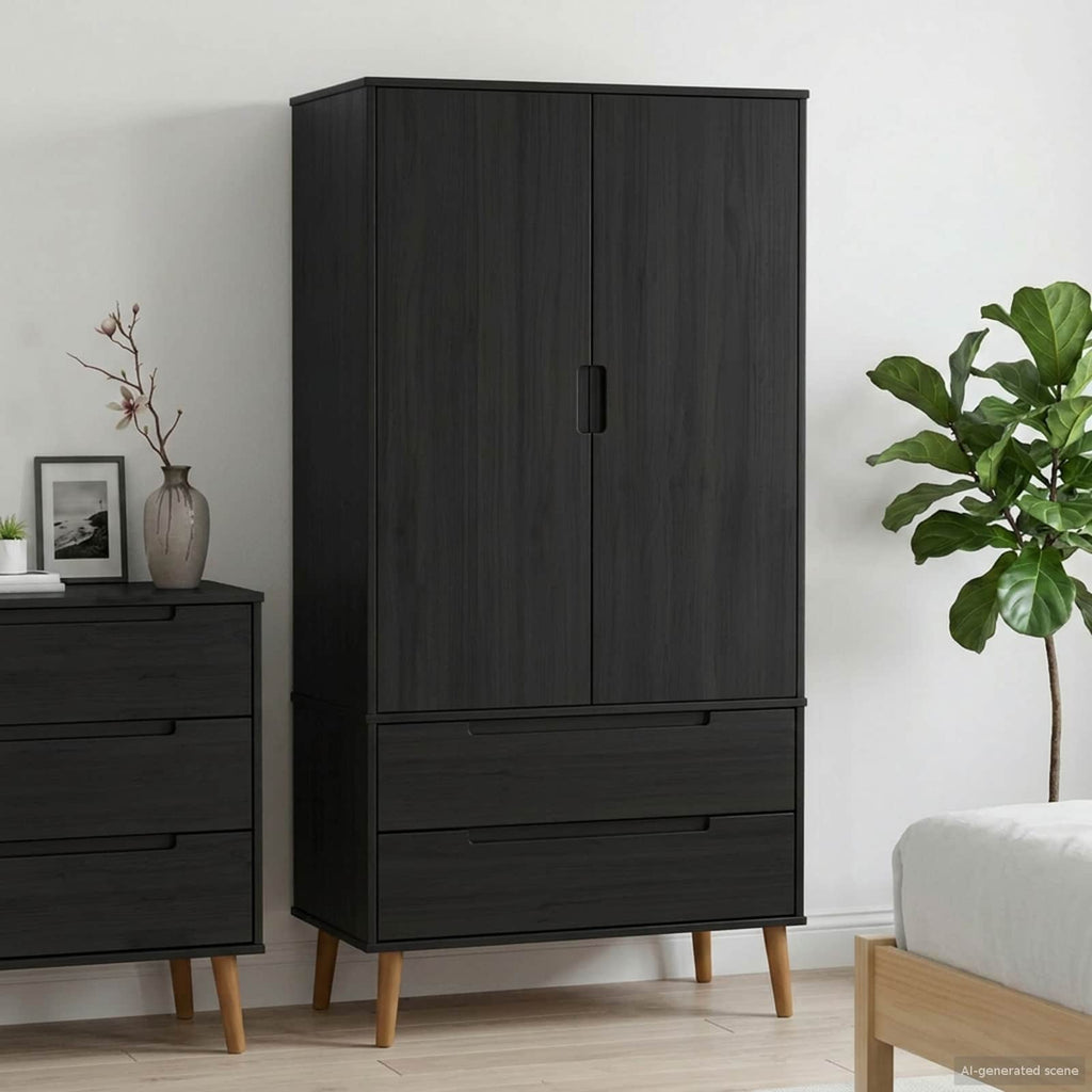 vidaXL Garderoba MOLDE Czarny 90 x 55 x 175 cm Lite drewno sosnowe