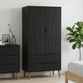 vidaXL Garderoba MOLDE Czarny 90 x 55 x 175 cm Lite drewno sosnowe