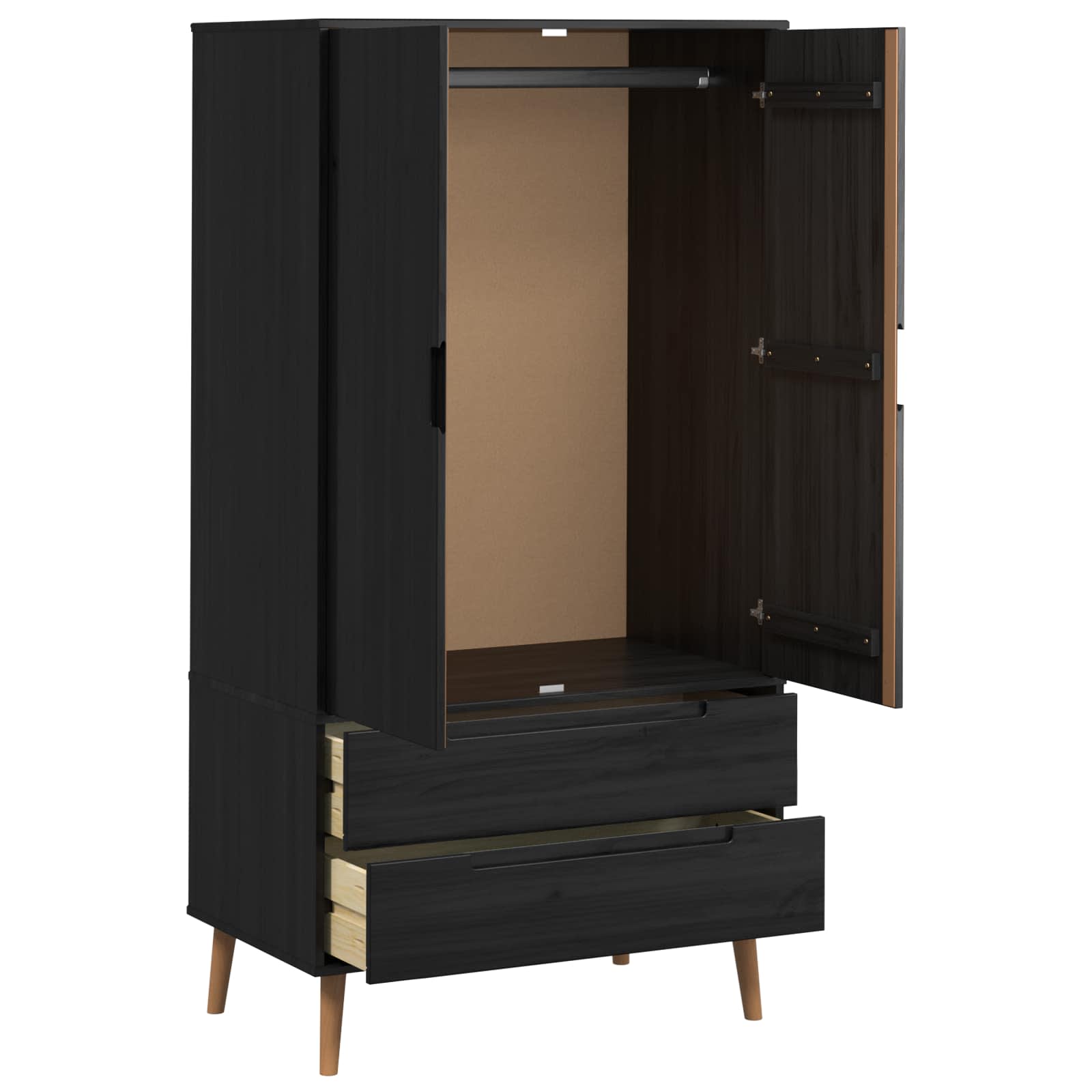 vidaXL Garderoba MOLDE Czarny 90 x 55 x 175 cm Lite drewno sosnowe