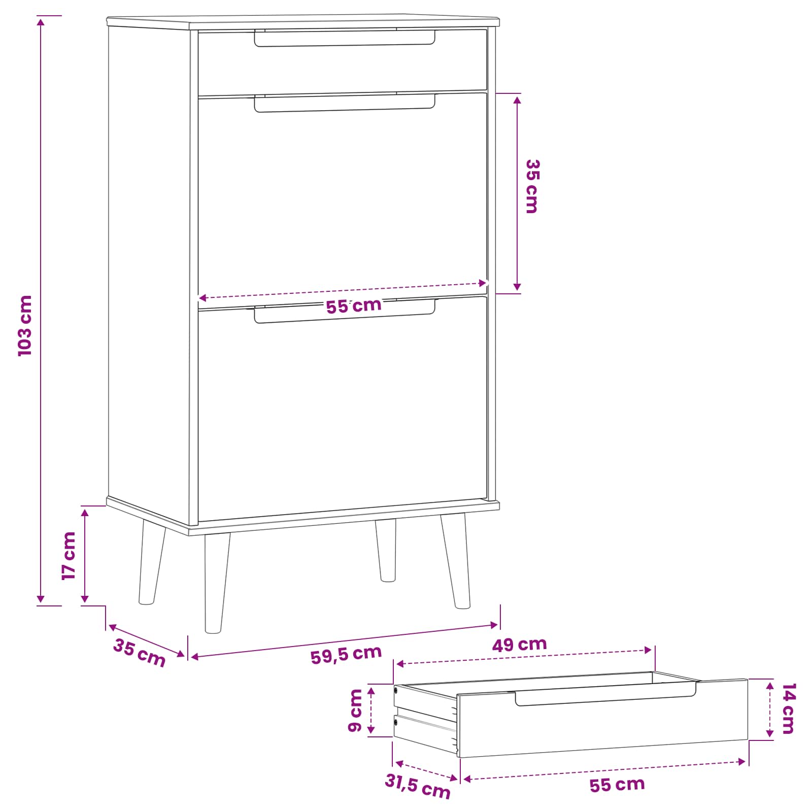 vidaXL Szafka na buty MOLDE 59,5 x 35 x 103 cm Lite drewno sosnowe