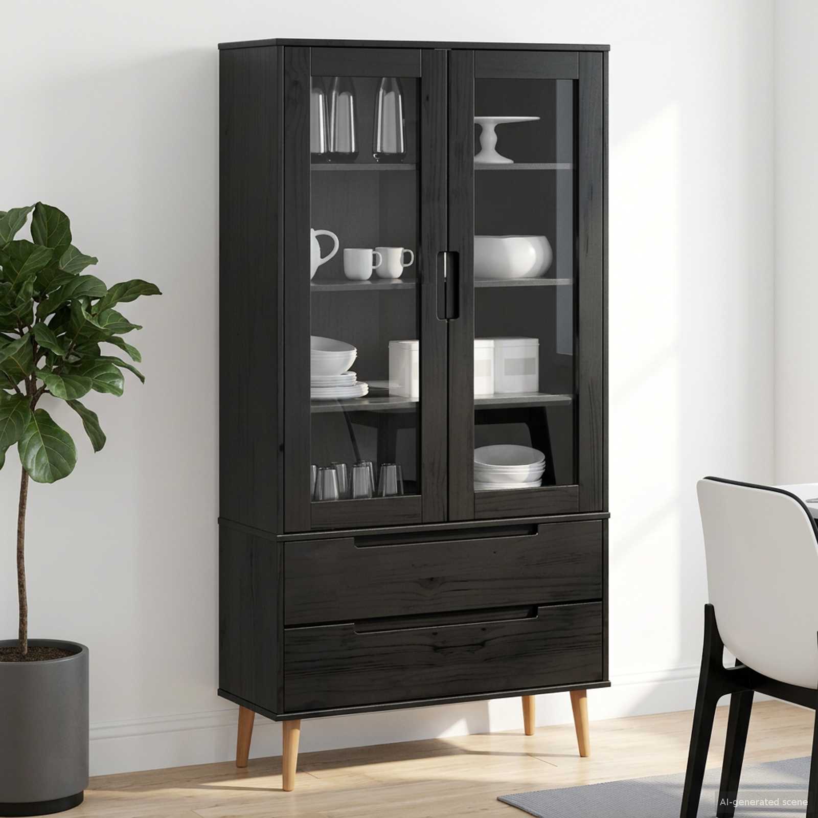 vidaXL Witryna Szklana MOLDE 90 x 35 x 175 cm Lite drewno sosnowe