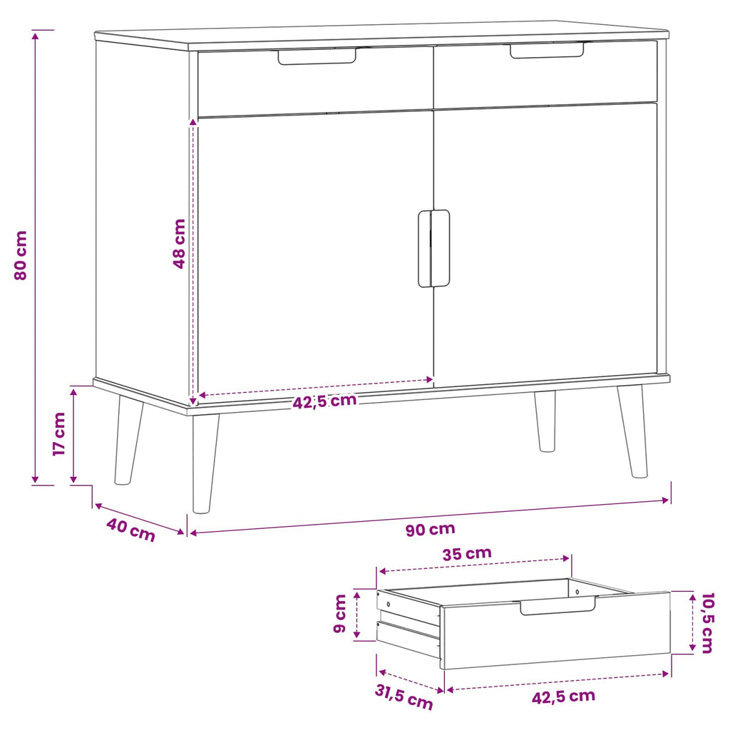 vidaXL Bufet MOLDE Karmel 90 x 40 x 80 cm