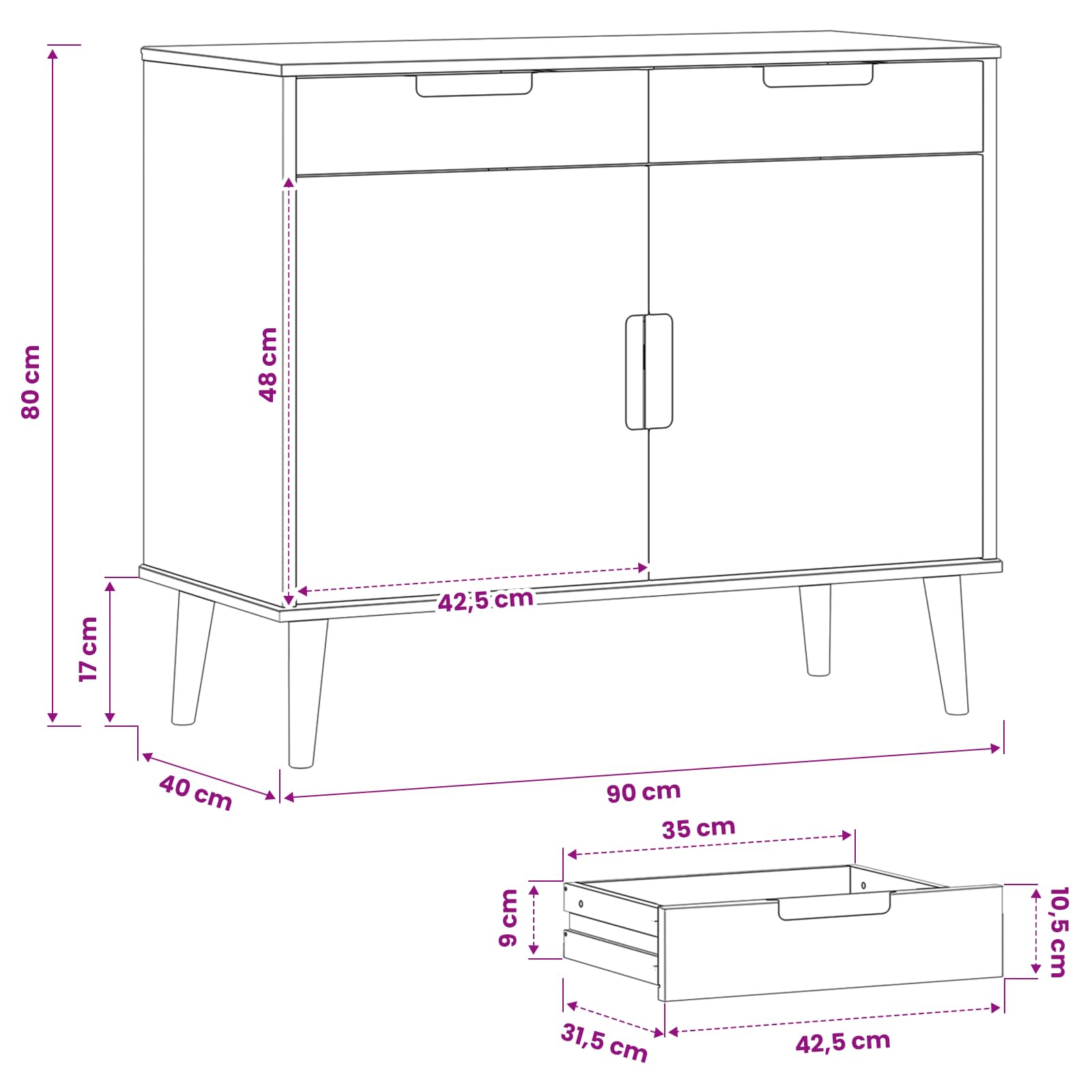 vidaXL Bufet MOLDE Karmel 90 x 40 x 80 cm