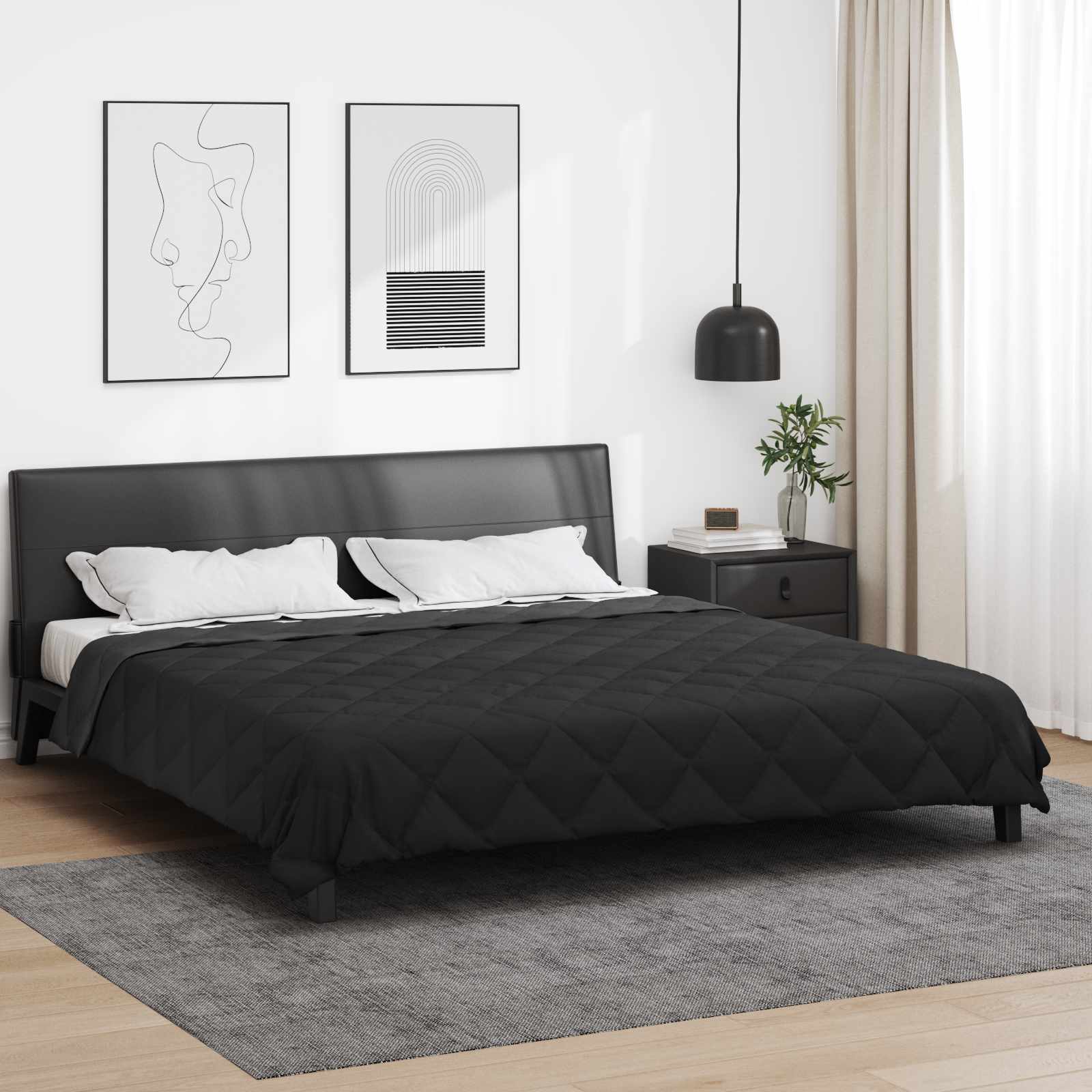 vidaXL Letni Kołdra Czarny i antracyt 220 x 240 cm Mikrofibra