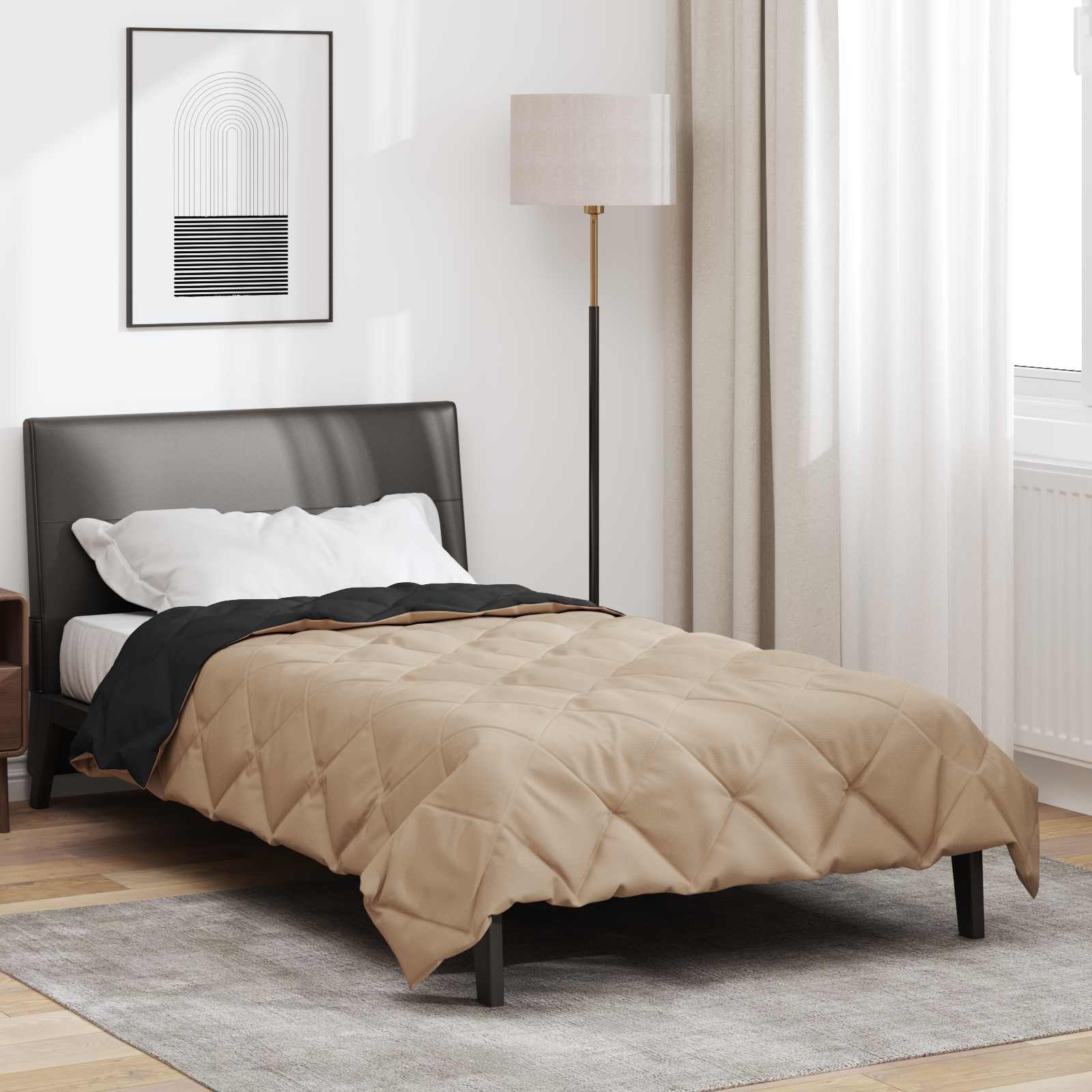 vidaXL Letni Kołdra Czarny i Taupe 200 x 135 cm Mikrofibra