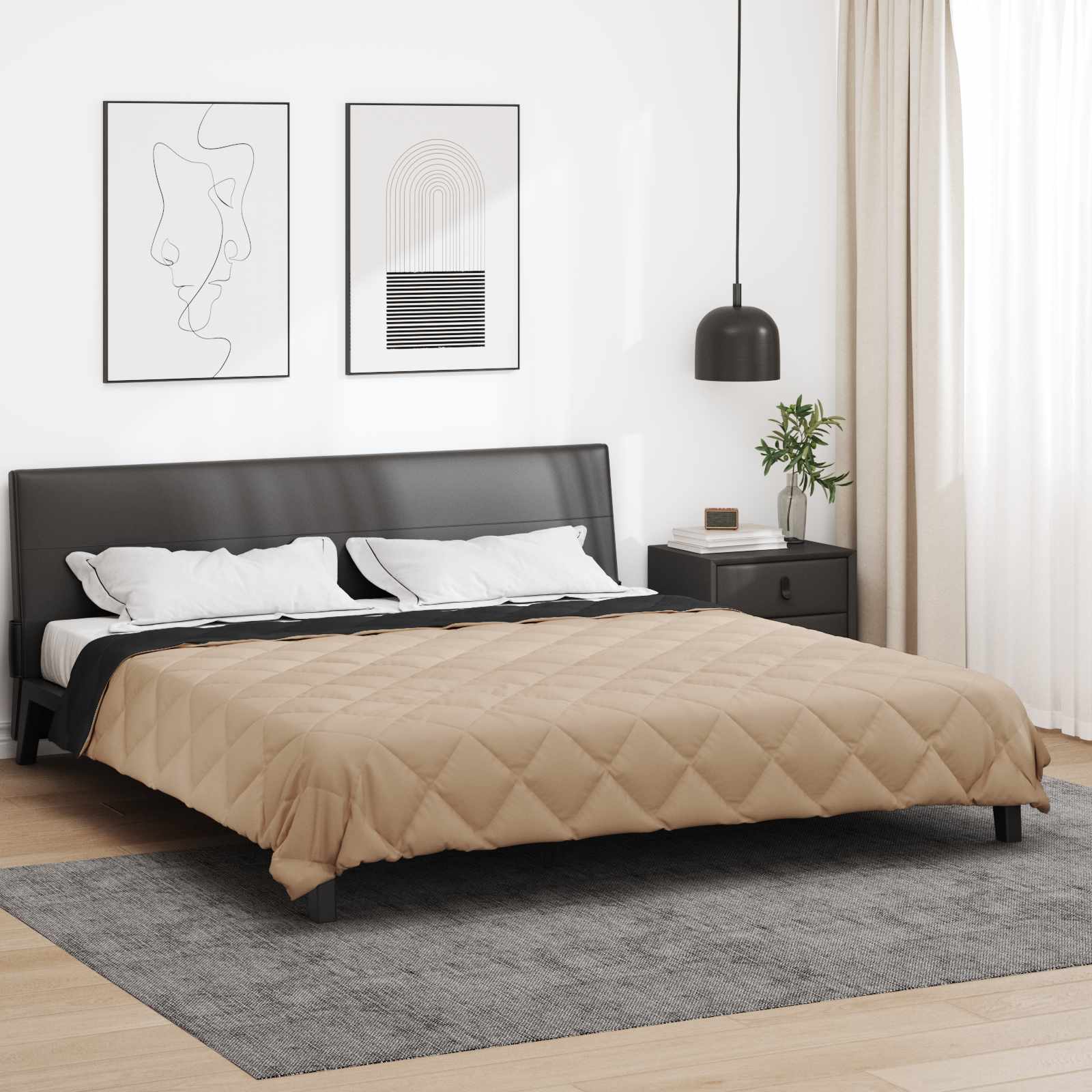 vidaXL Letni Kołdra Czarny i Taupe 220 x 200 cm Mikrofibra