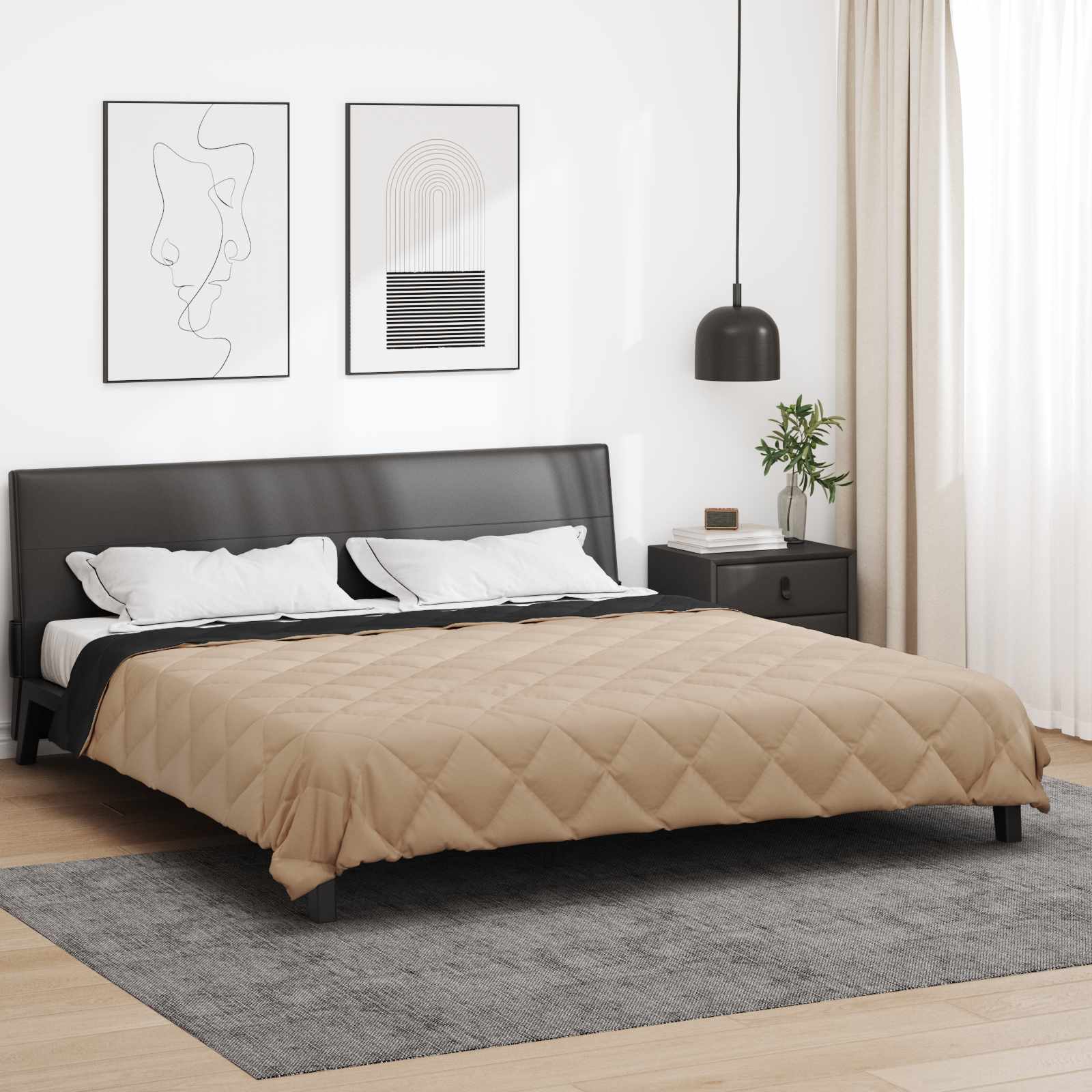 vidaXL Kołdra na cały rok Czarny i Taupe 200 x 220 cm Mikrofibra