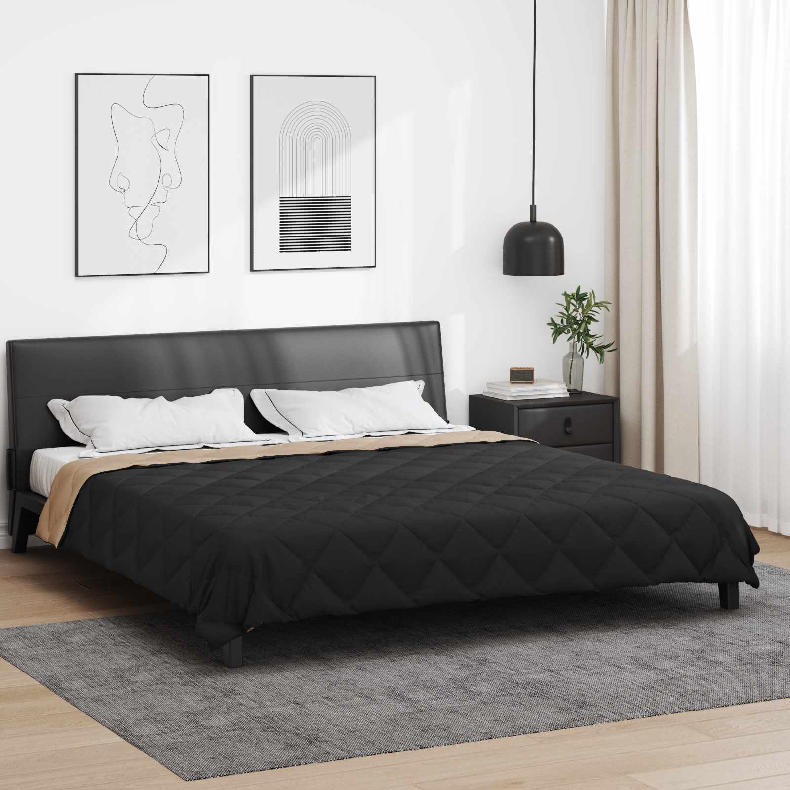 vidaXL Kołdra na cały rok Czarny i Taupe 220 x 240 cm Mikrofibra