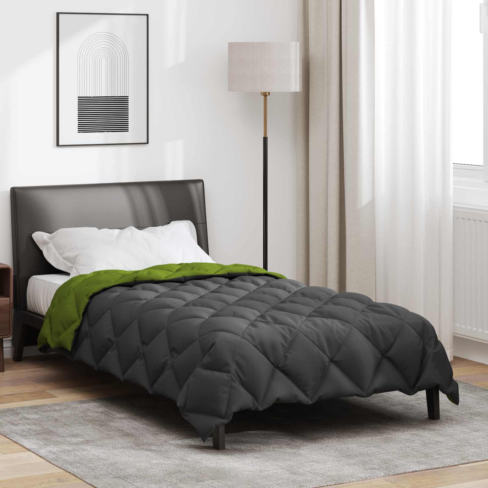 vidaXL Zimowa Kołdra Zielony i Antracyt 135 x 220 cm Mikrofibra