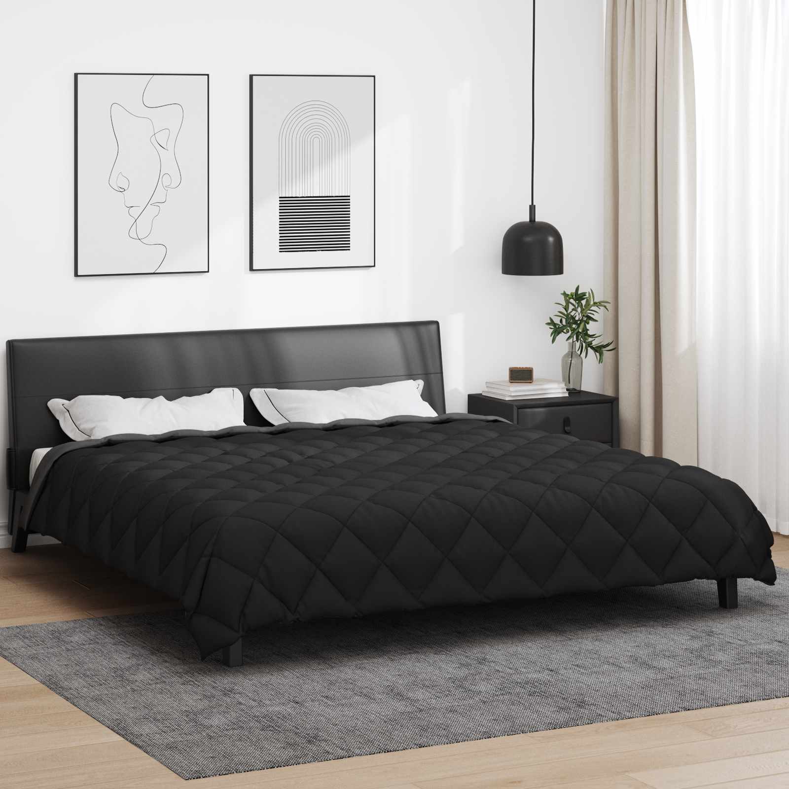 vidaXL Zimowa Kołdra Czarny i antracyt 200 x 200 cm Mikrofibra