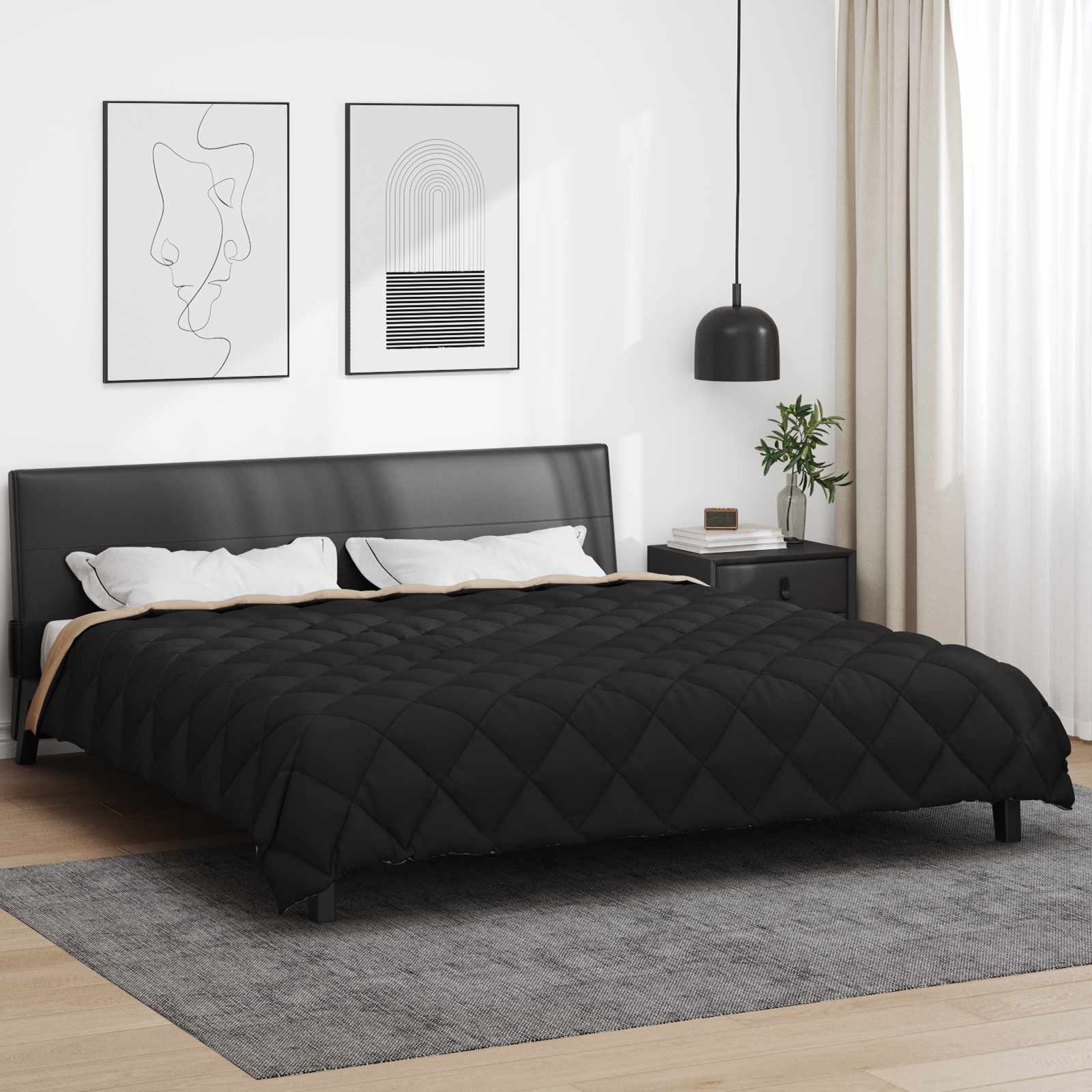 vidaXL Zimowa Kołdra Czarny i Taupe 220 x 260 cm Mikrofibra