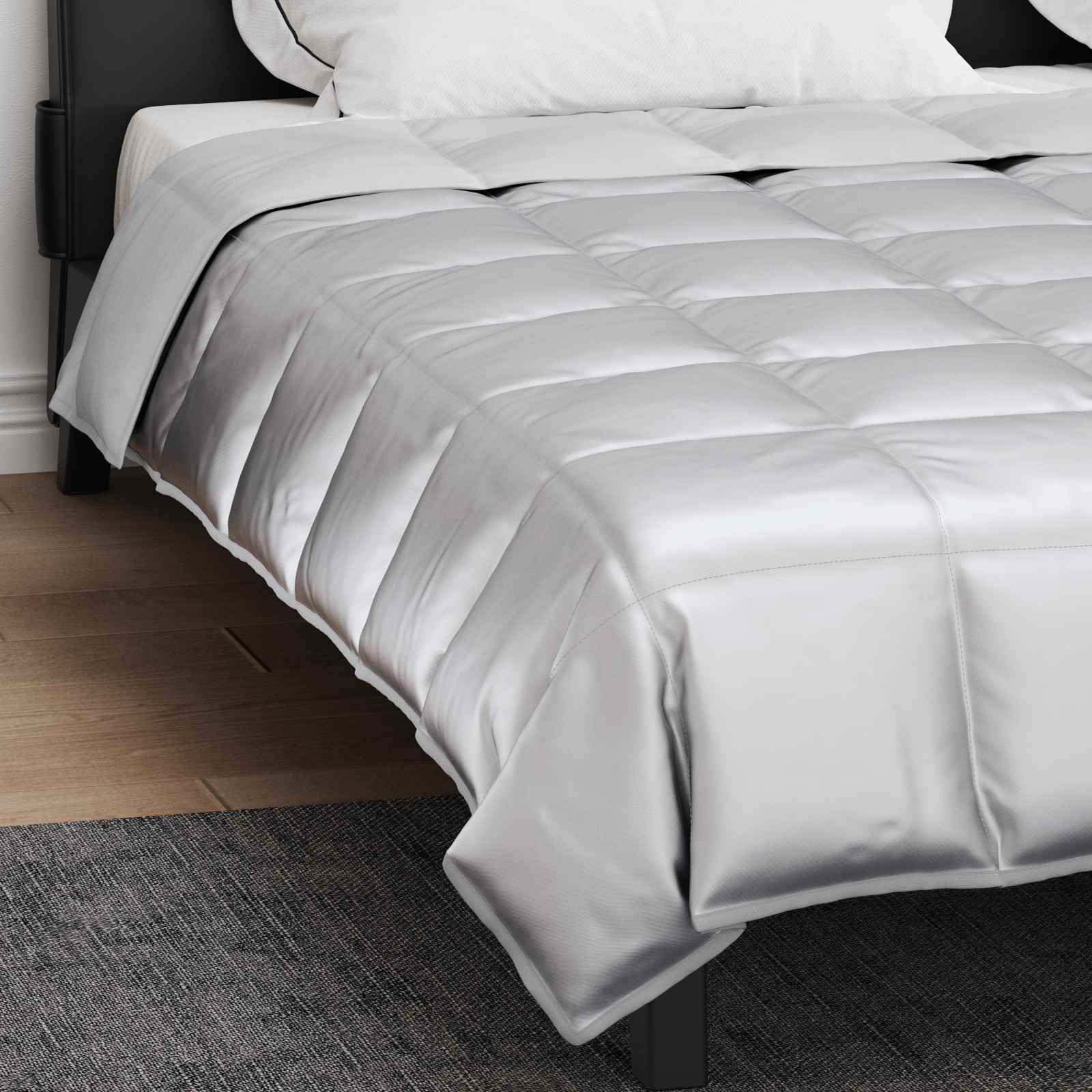 vidaXL Kołdra na cały rok Srebrny 200 x 220 cm Satyna i Mikrofibra