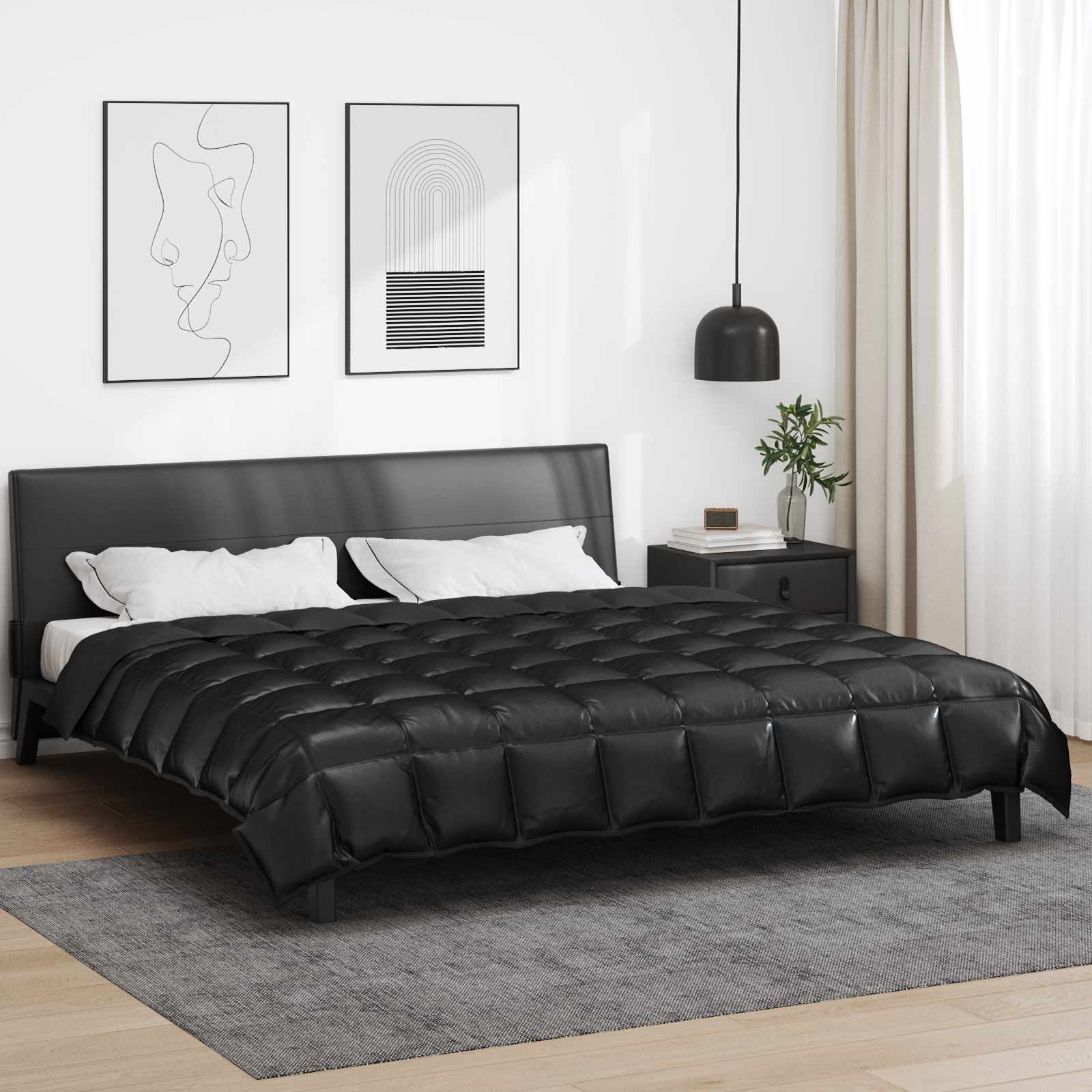 vidaXL Zimowa Kołdra Czarny 200 x 240 cm Satyna i Mikrofibra