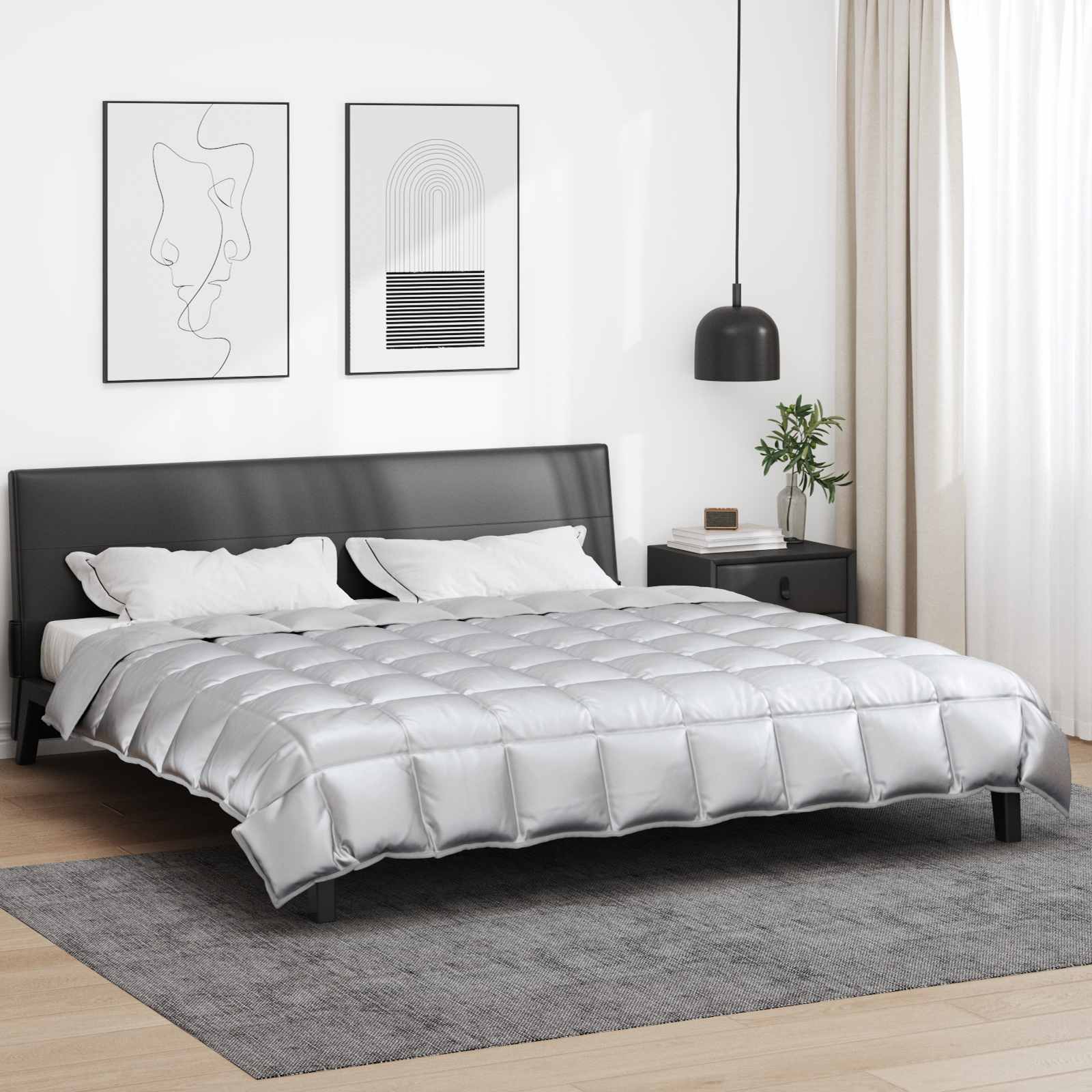 vidaXL Zimowa Kołdra Srebrny 200 x 220 cm Satyna i Mikrofibra