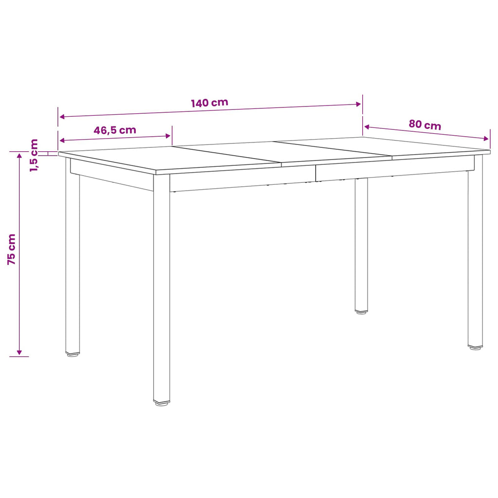 vidaXL Stoły do jadalni 140 x 80 x 75 cm METAL Prostokątny