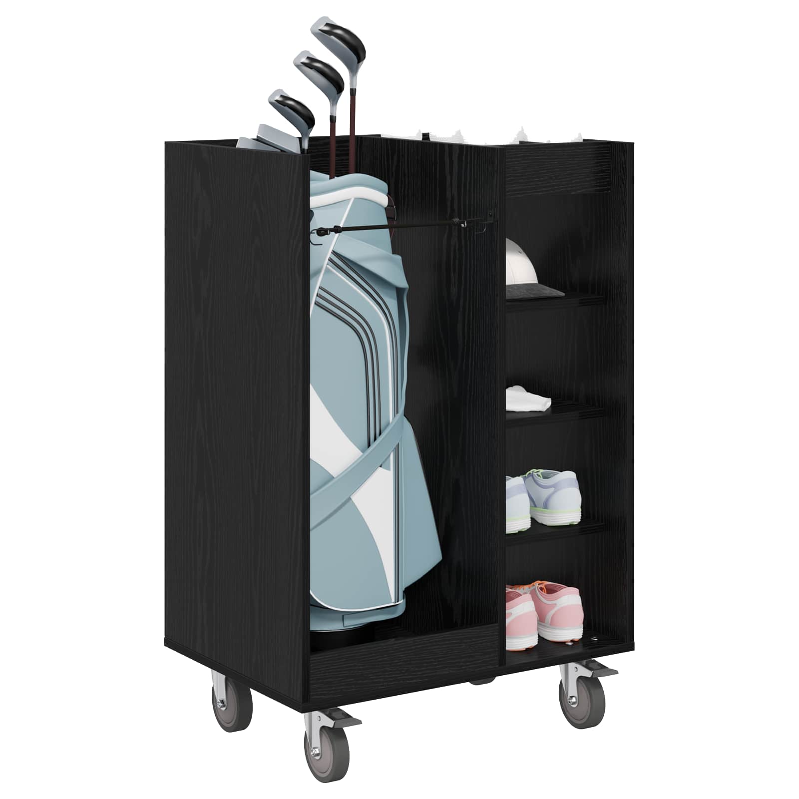 vidaXL Szafka golfowa z kołem Gładki Czarny Dąb 65 x 45 x 98 cm